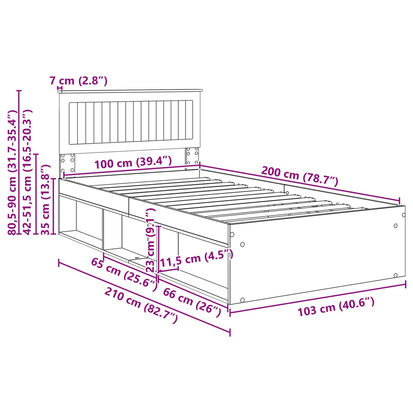 Estructura de cama 100 x 200 cm Madera de pino macizo