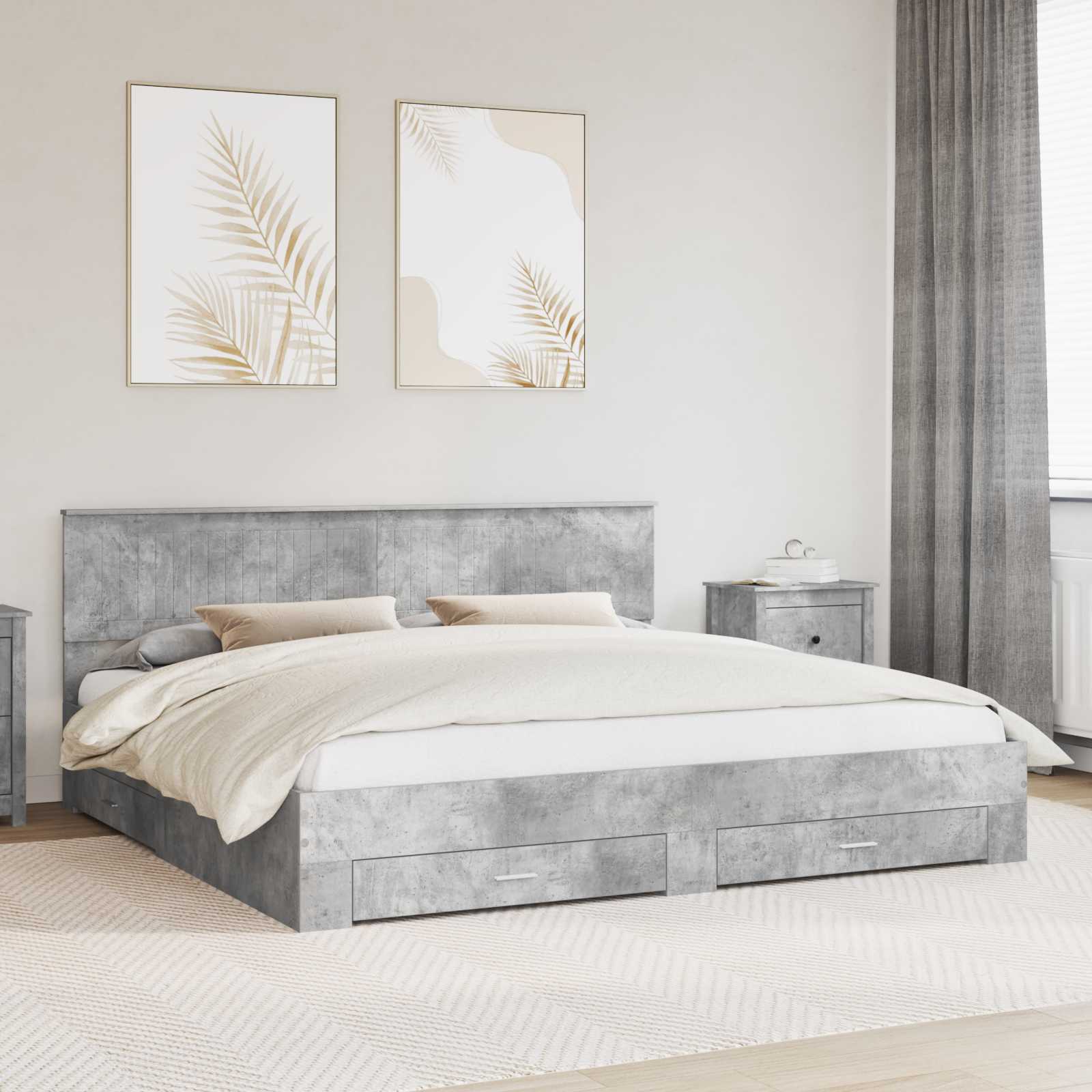 Estrutura de Cama com Cabeceira Cinzento Betão 100 x 200 cm