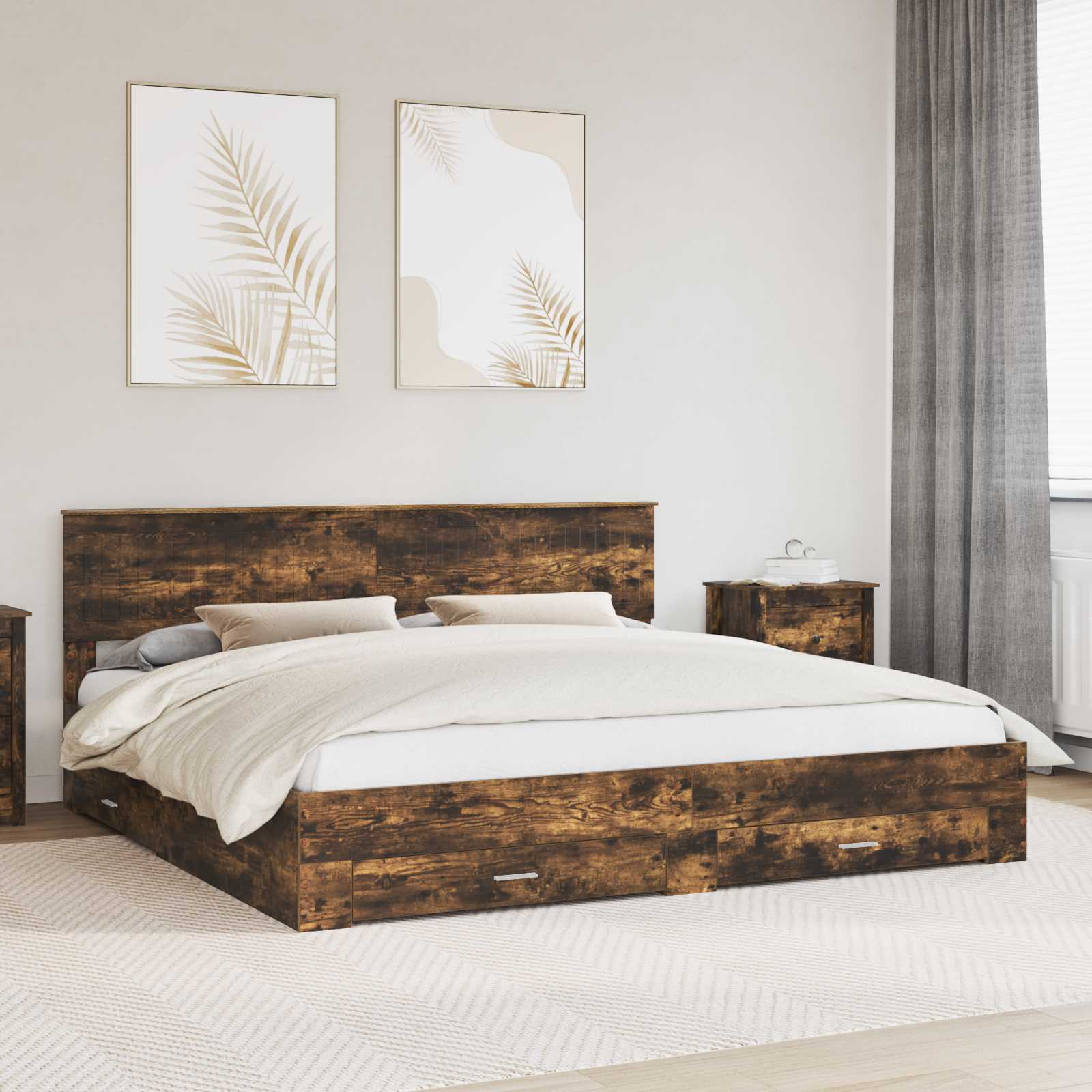 Estrutura de Cama com Cabeceira Cinzento Betão 100 x 200 cm
