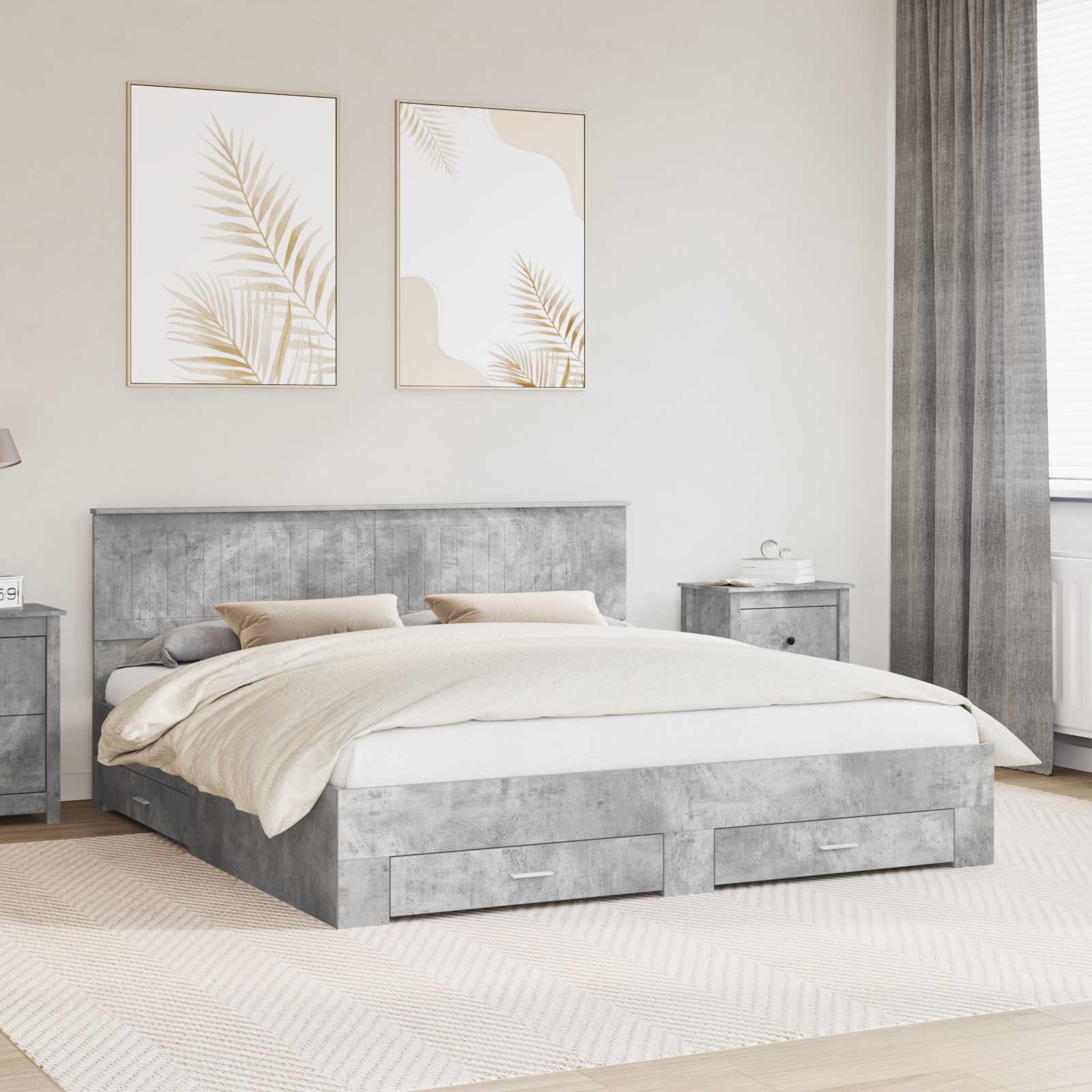 Estrutura de Cama com Cabeceira Cinzento Betão 100 x 200 cm