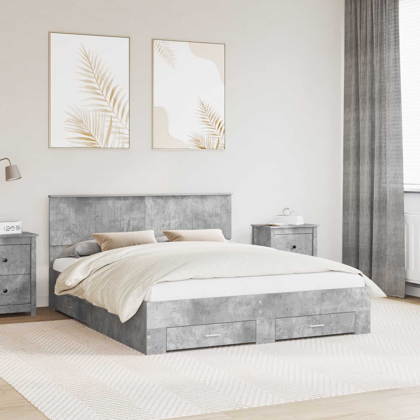 Estrutura de Cama com Cabeceira Cinzento Betão 100 x 200 cm