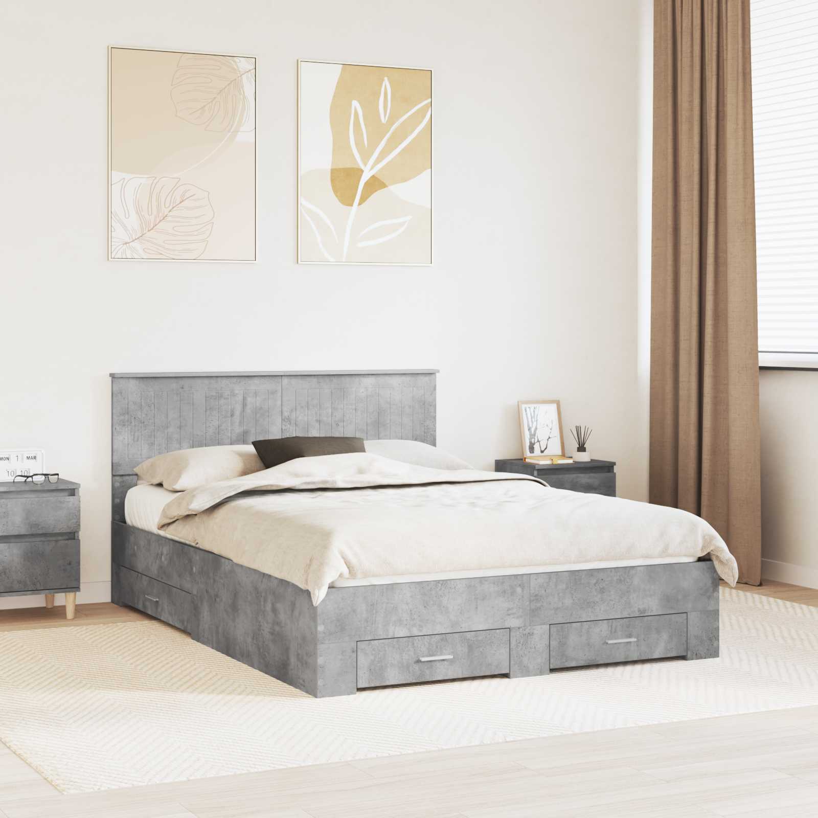 Estrutura de Cama com Cabeceira Cinzento Betão 100 x 200 cm