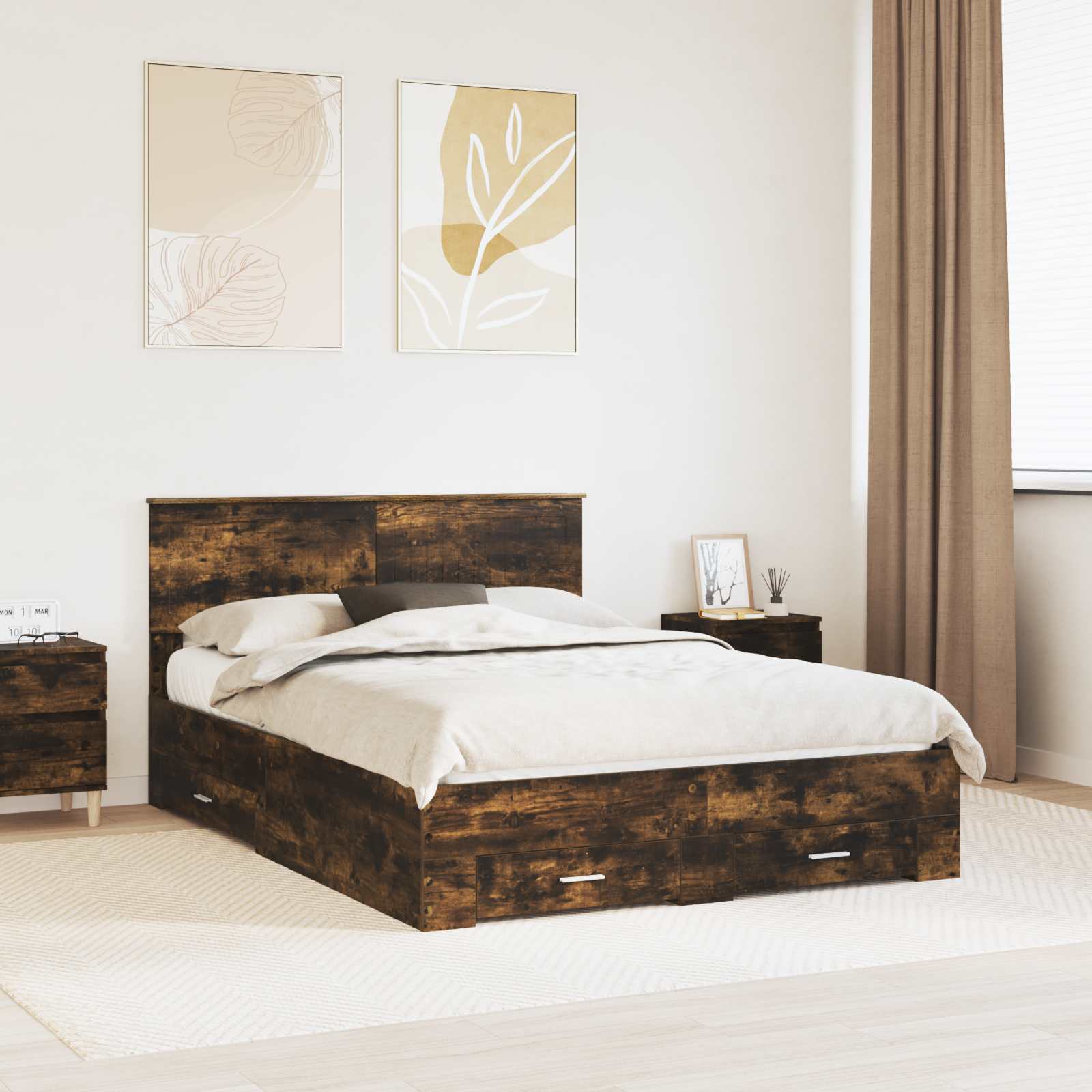Estrutura de Cama com Cabeceira Cinzento Betão 100 x 200 cm