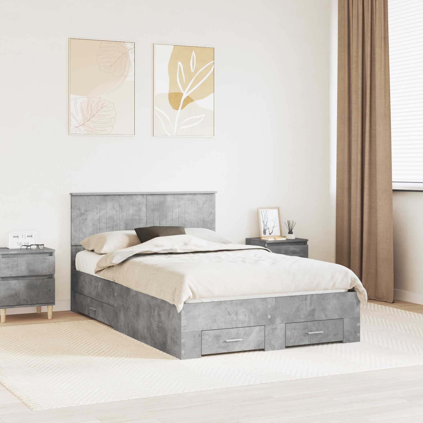 Estrutura de Cama com Cabeceira Cinzento Betão 100 x 200 cm