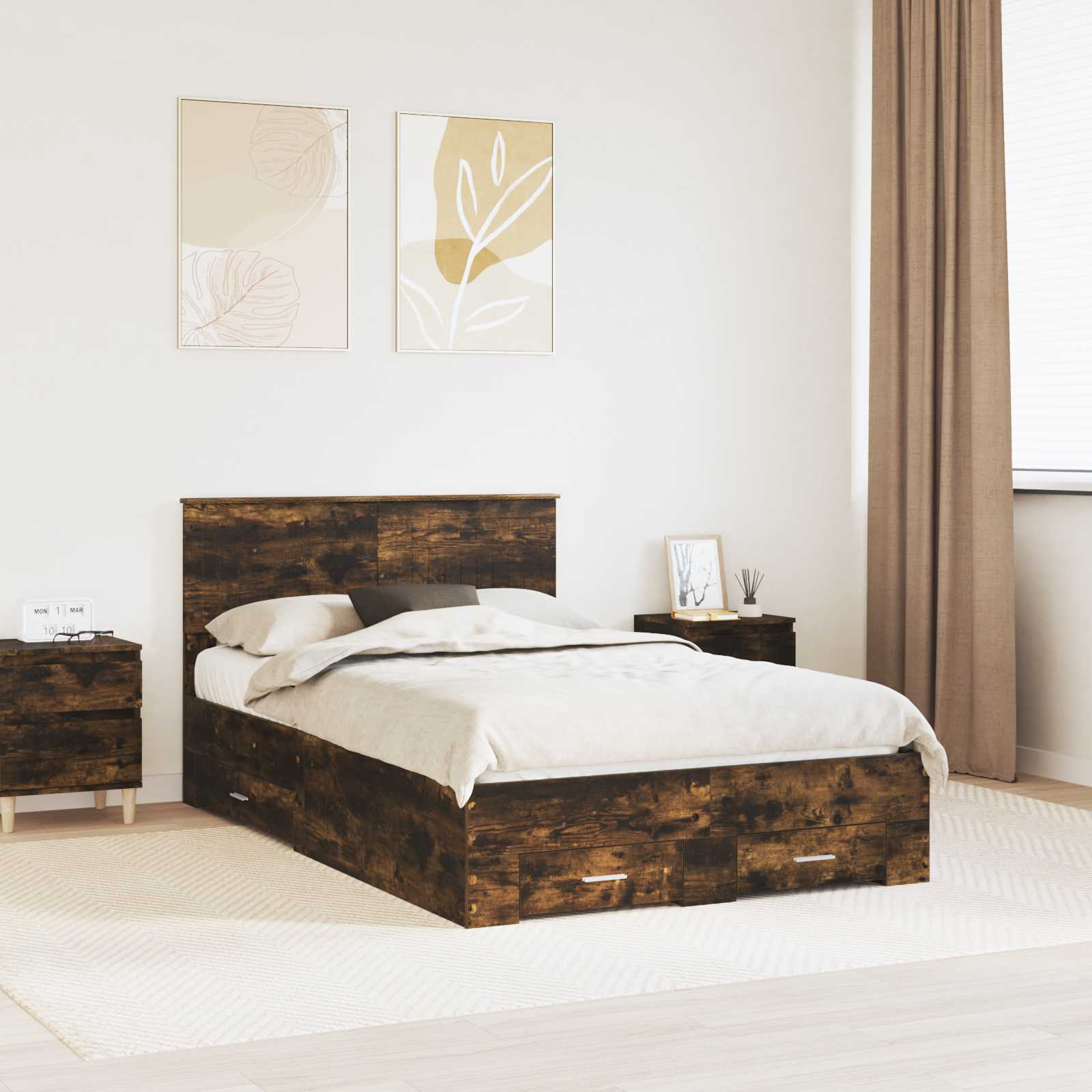 Estrutura de Cama com Cabeceira Cinzento Betão 100 x 200 cm