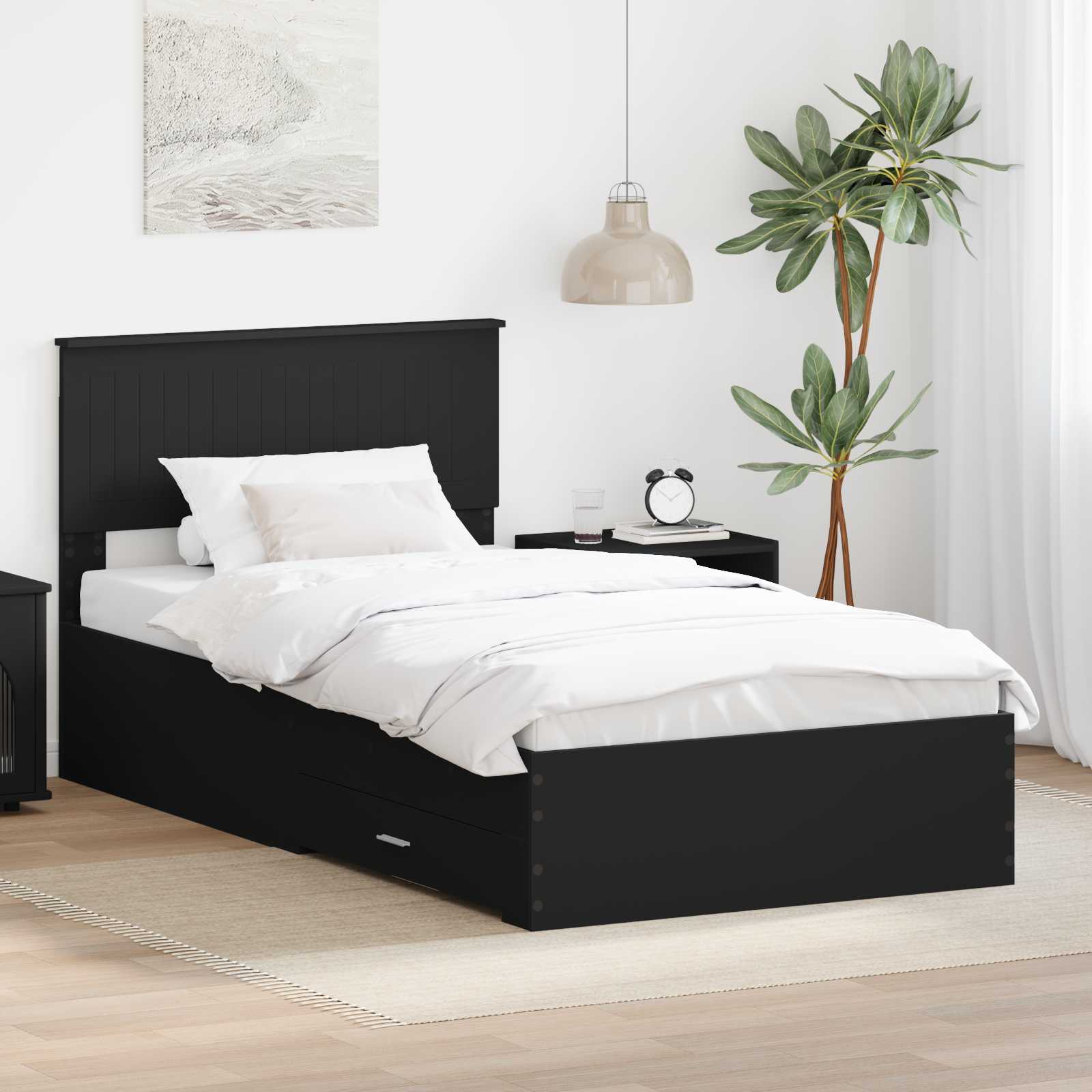 Estrutura de Cama com Cabeceira Cinzento Betão 100 x 200 cm