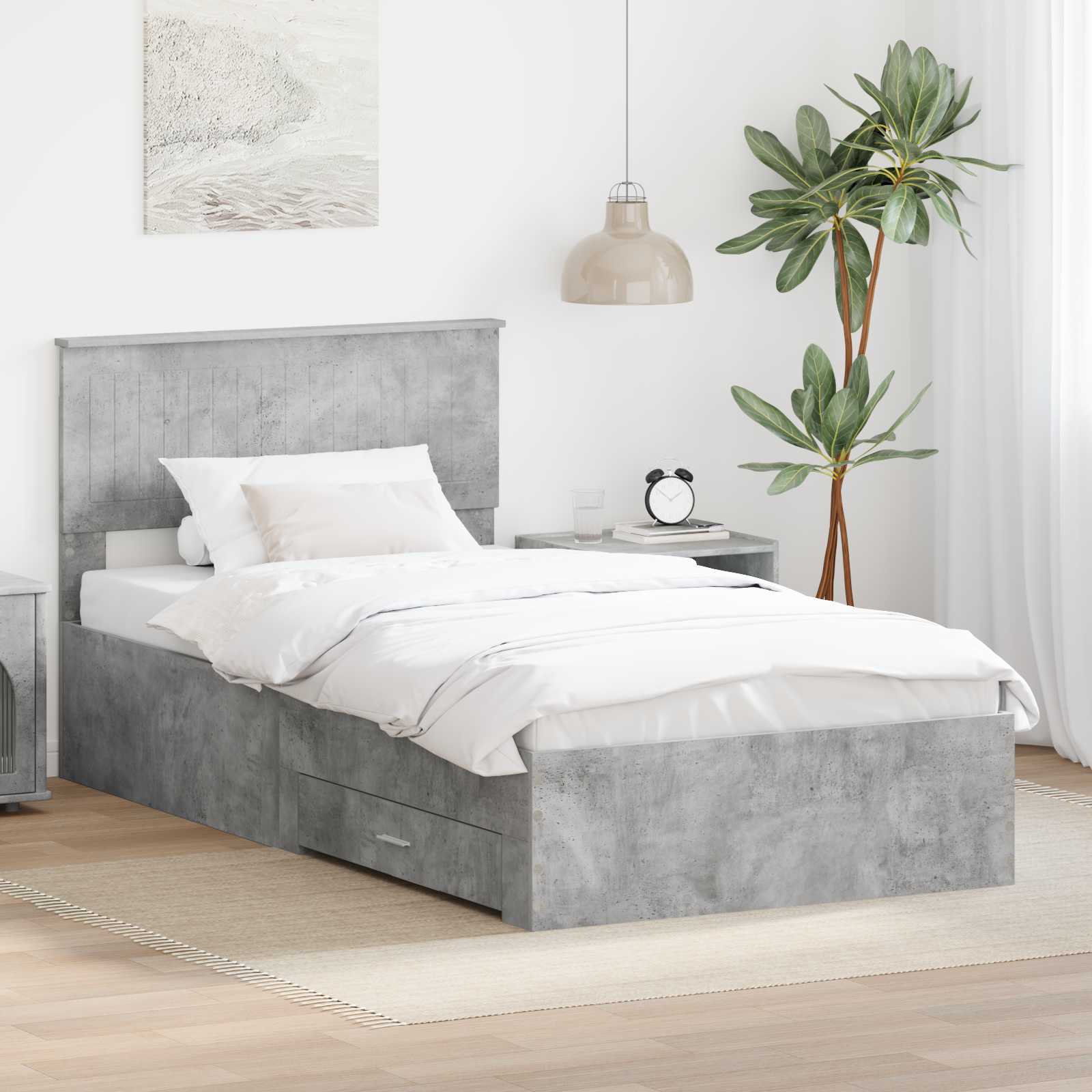 Estructura de cama con cabecera Gris Concreto 100 x 200 cm