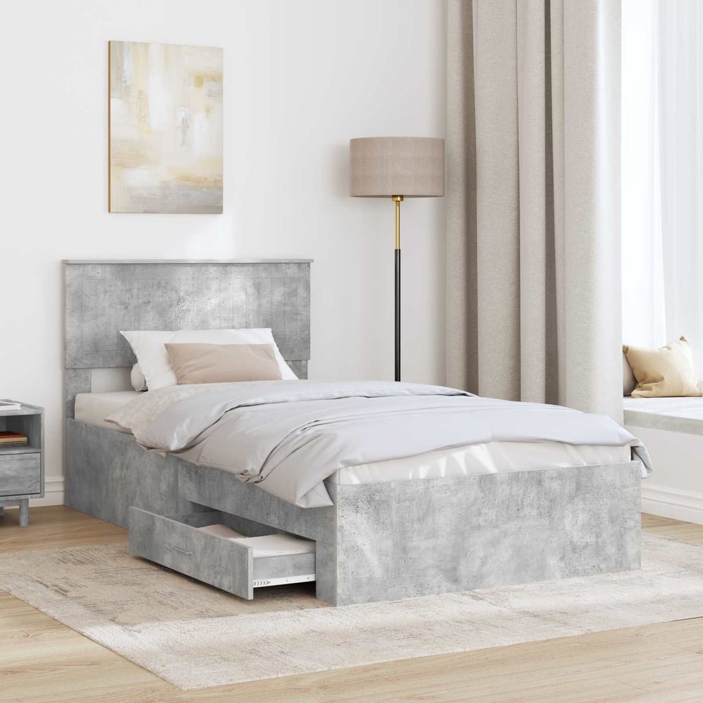 Estructura de cama con cabecera Gris Concreto 100 x 200 cm