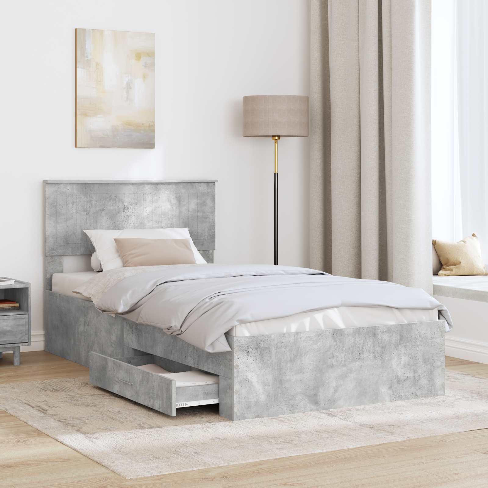 Estructura de cama con cabecera Gris Concreto 100 x 200 cm