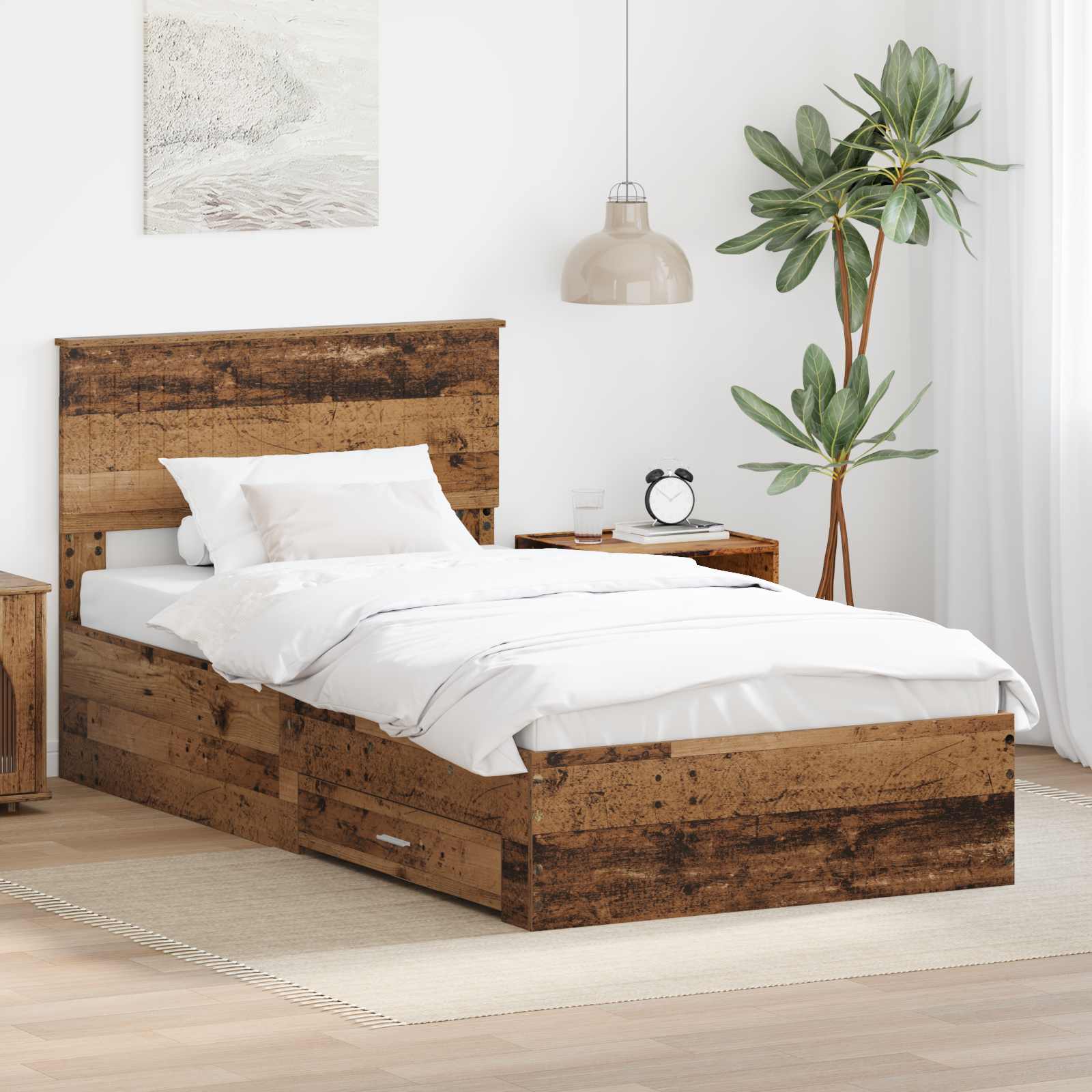 Estrutura de Cama com Cabeceira Cinzento Betão 100 x 200 cm