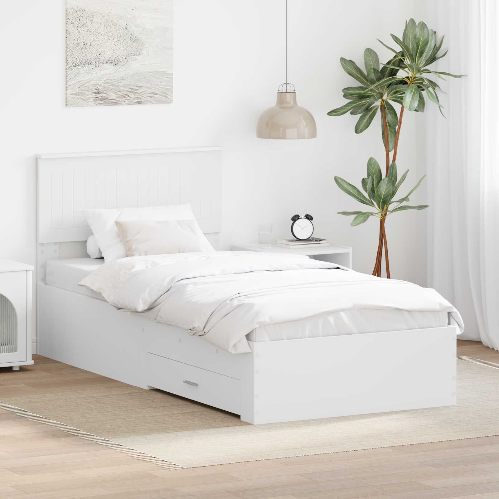 Estrutura de Cama com Cabeceira Cinzento Betão 100 x 200 cm