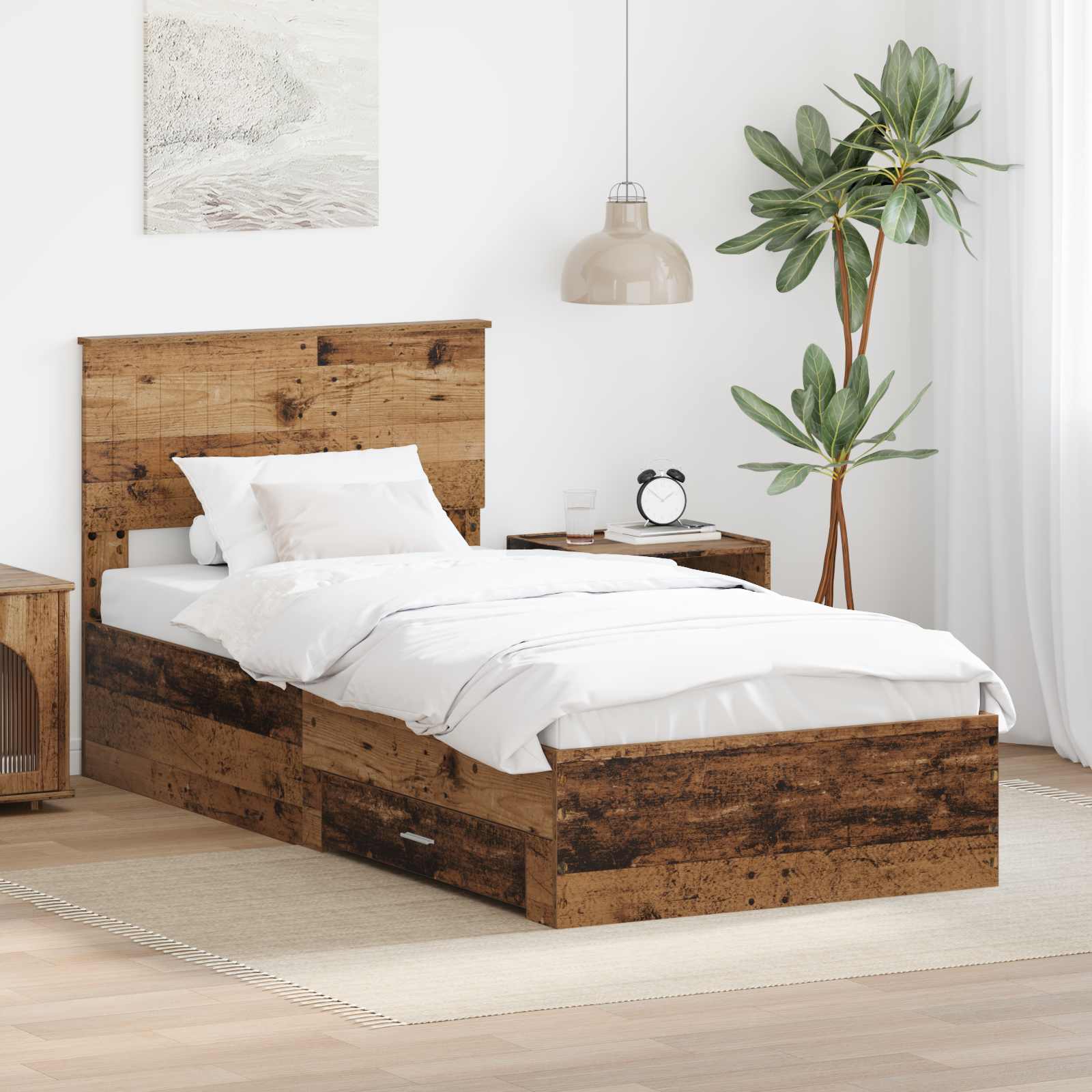 Estrutura de Cama com Cabeceira Cinzento Betão 100 x 200 cm