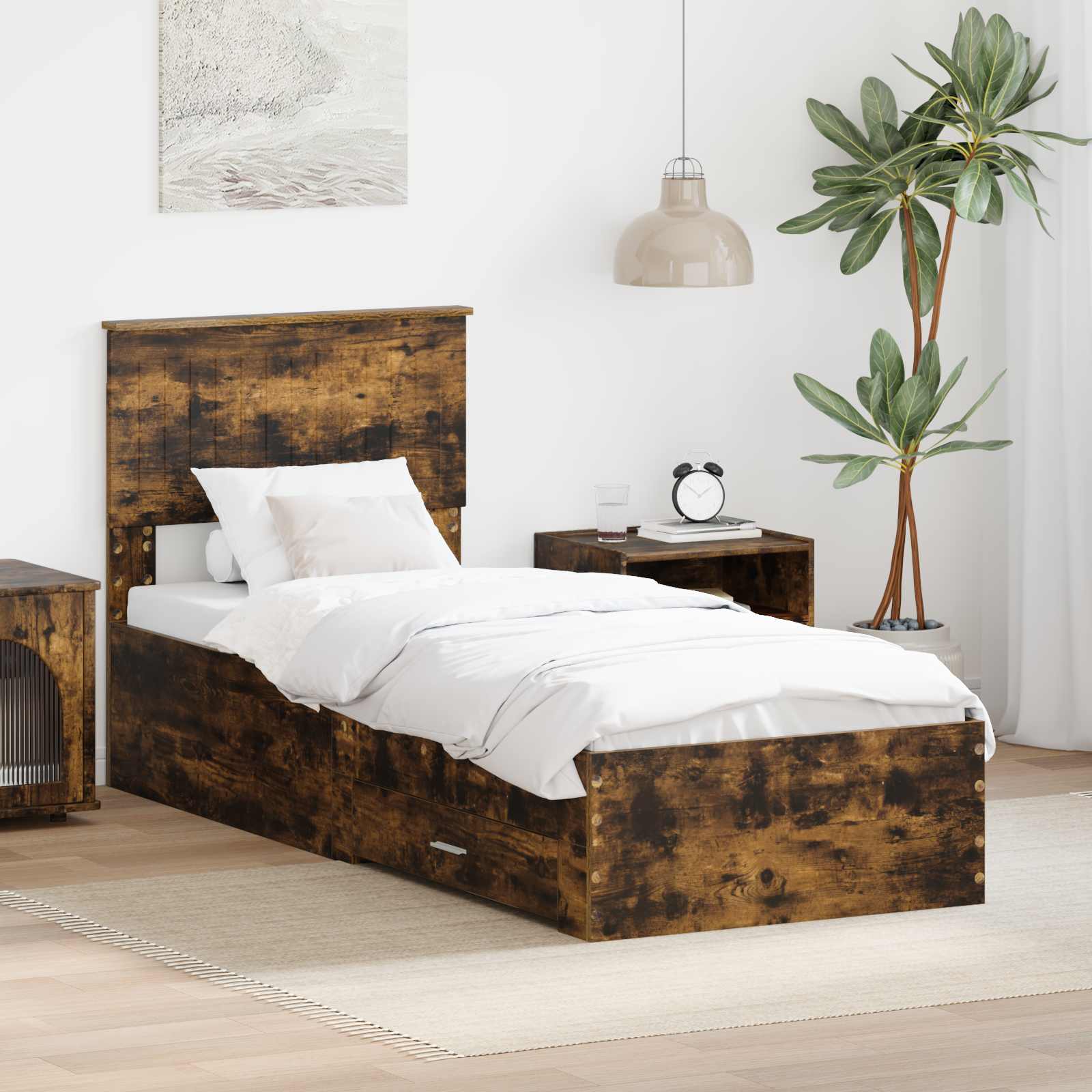 Estrutura de Cama com Cabeceira Cinzento Betão 100 x 200 cm