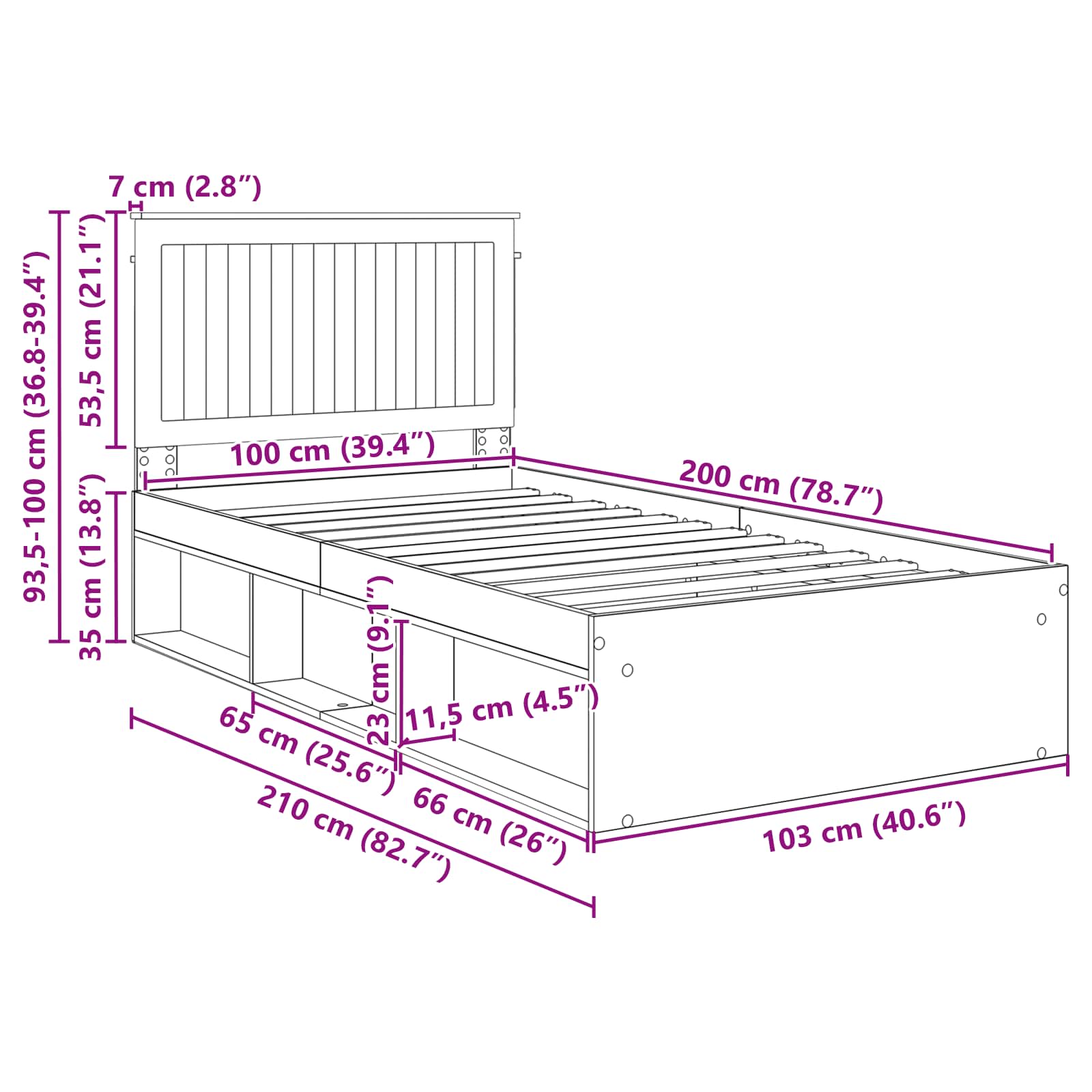 Estructura de cama 100 x 200 cm Madera de pino macizo