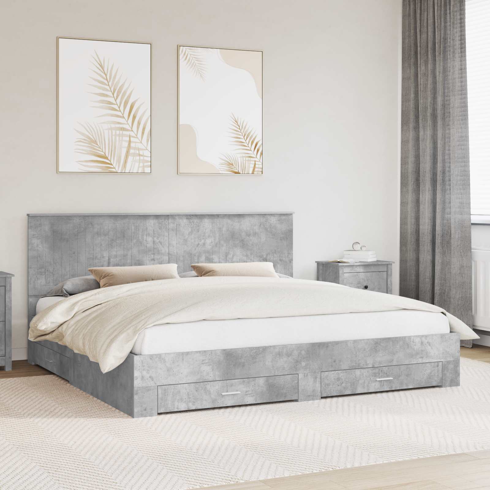 Estrutura de Cama com Cabeceira Cinzento Betão 100 x 200 cm