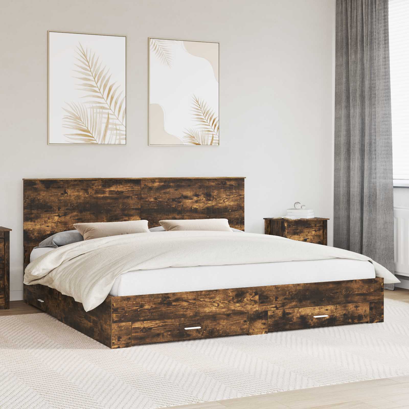 Estrutura de Cama com Cabeceira Cinzento Betão 100 x 200 cm