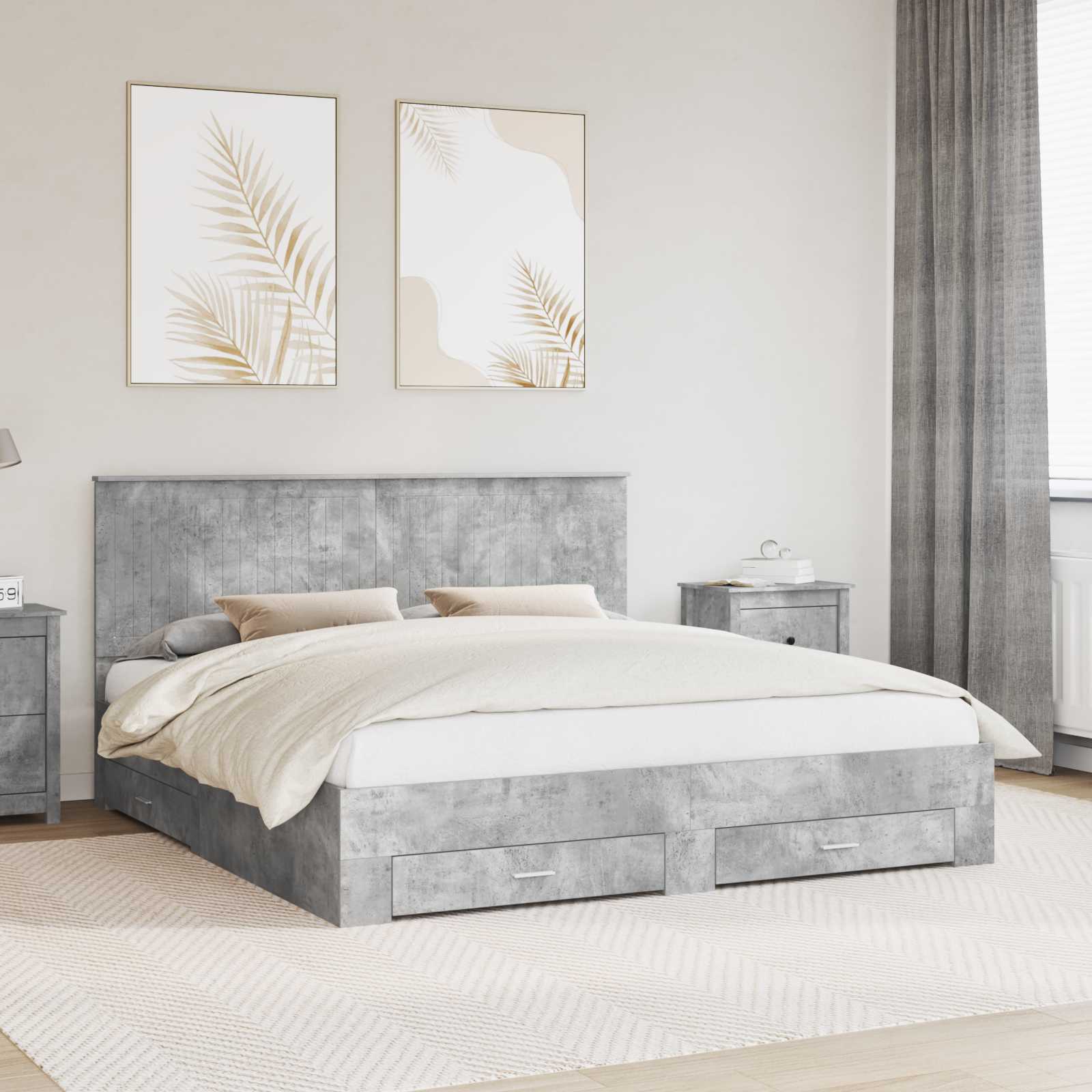 Estrutura de Cama com Cabeceira Cinzento Betão 100 x 200 cm
