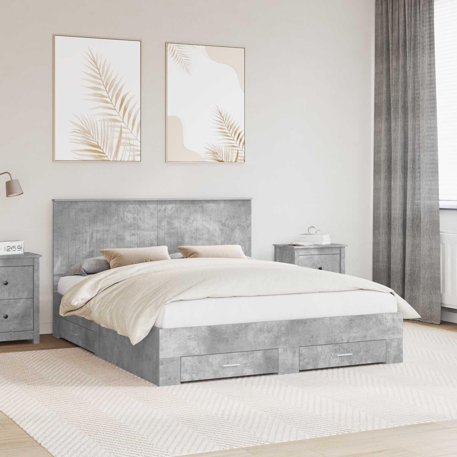Estrutura de Cama com Cabeceira Cinzento Betão 100 x 200 cm