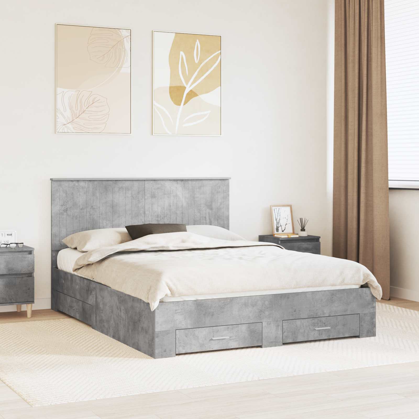 Estrutura de Cama com Cabeceira Cinzento Betão 100 x 200 cm