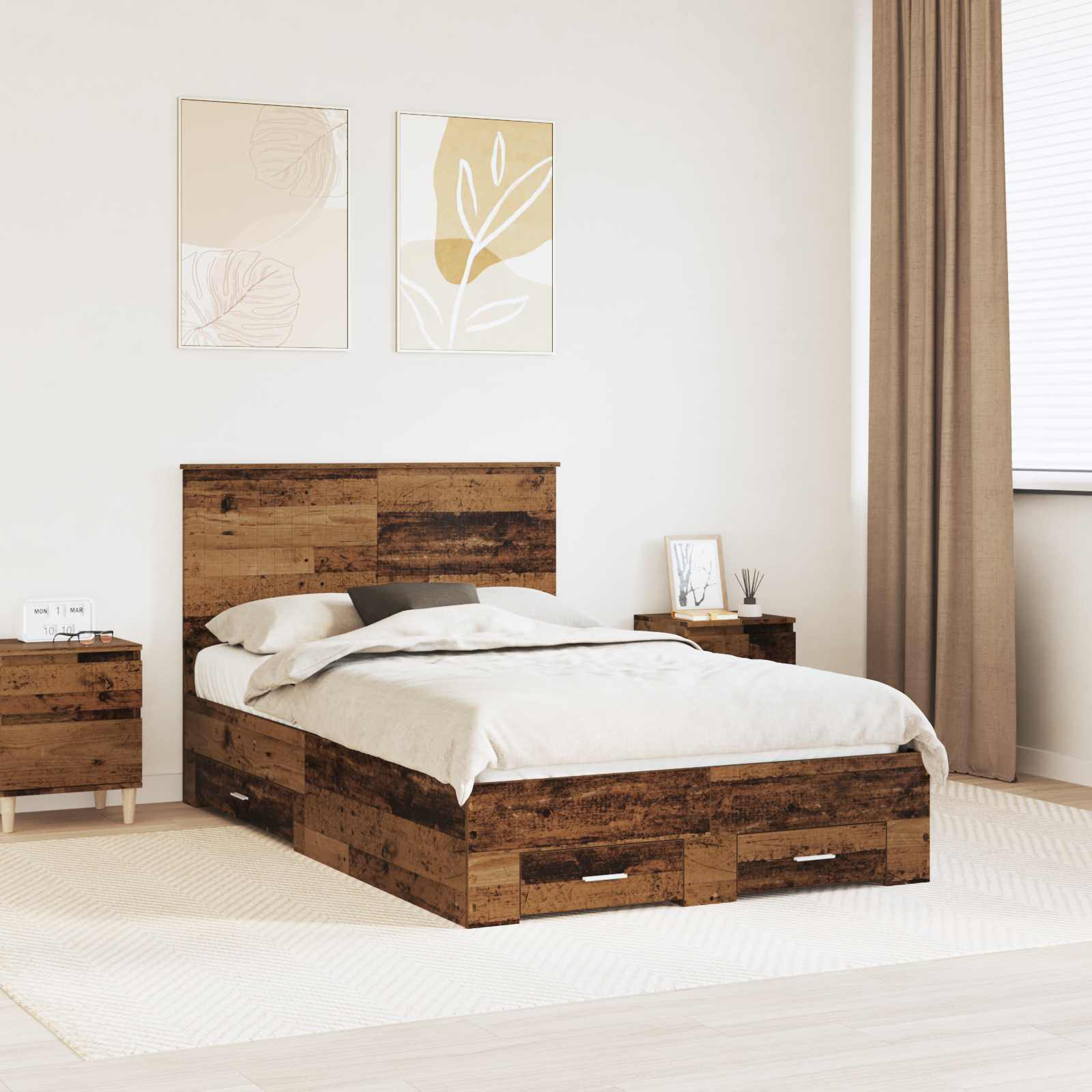 Estrutura de Cama com Cabeceira Cinzento Betão 100 x 200 cm