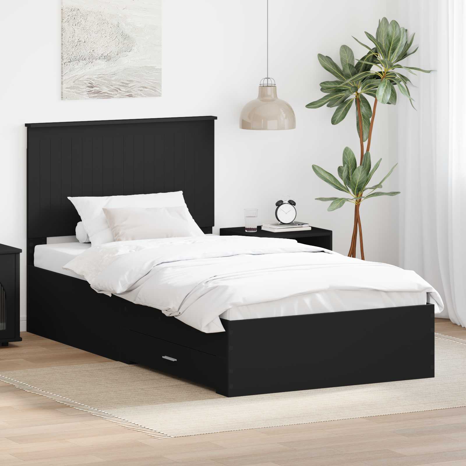 Estrutura de Cama com Cabeceira Cinzento Betão 100 x 200 cm