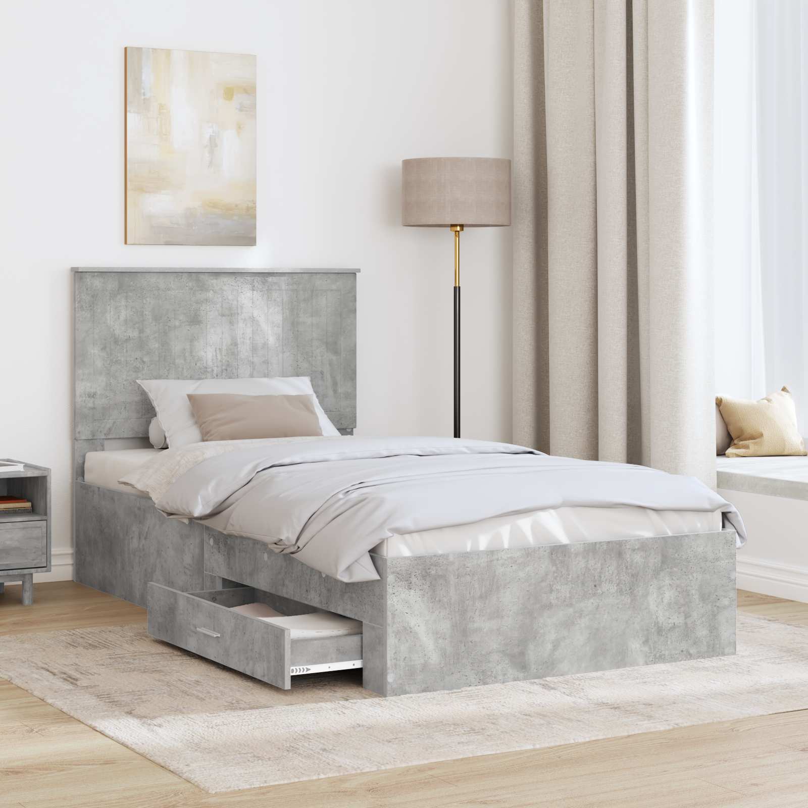 Estructura de cama con cabecera Gris Concreto 100 x 200 cm