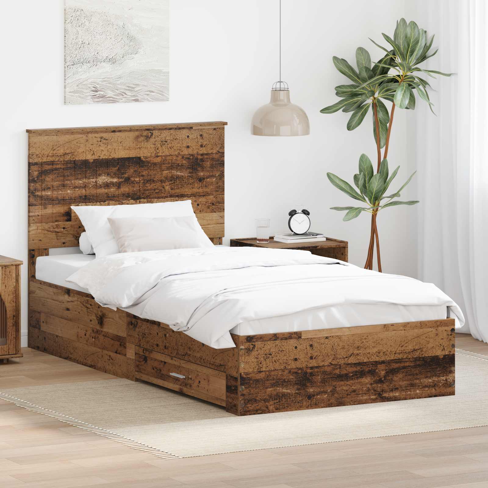 Estrutura de Cama com Cabeceira Cinzento Betão 100 x 200 cm