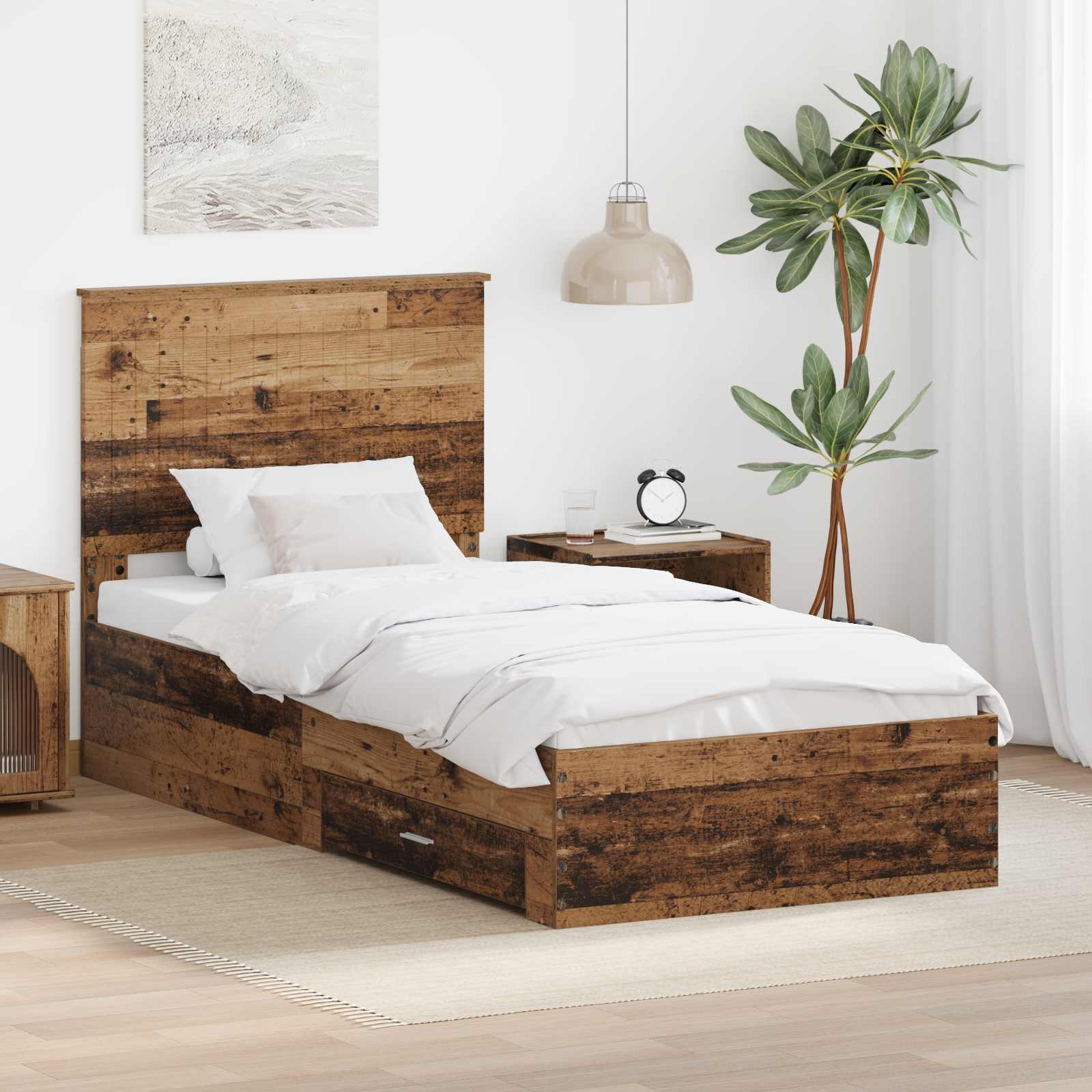 Estrutura de Cama com Cabeceira Cinzento Betão 100 x 200 cm