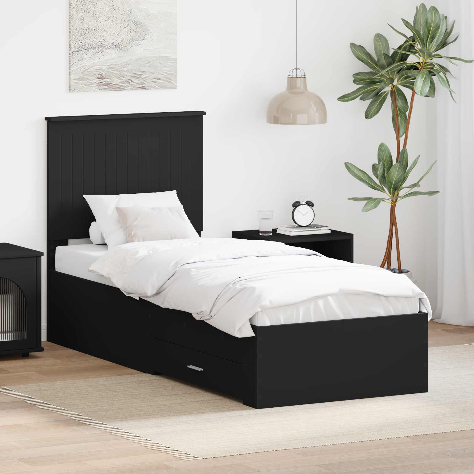 Estrutura de Cama com Cabeceira Cinzento Betão 100 x 200 cm
