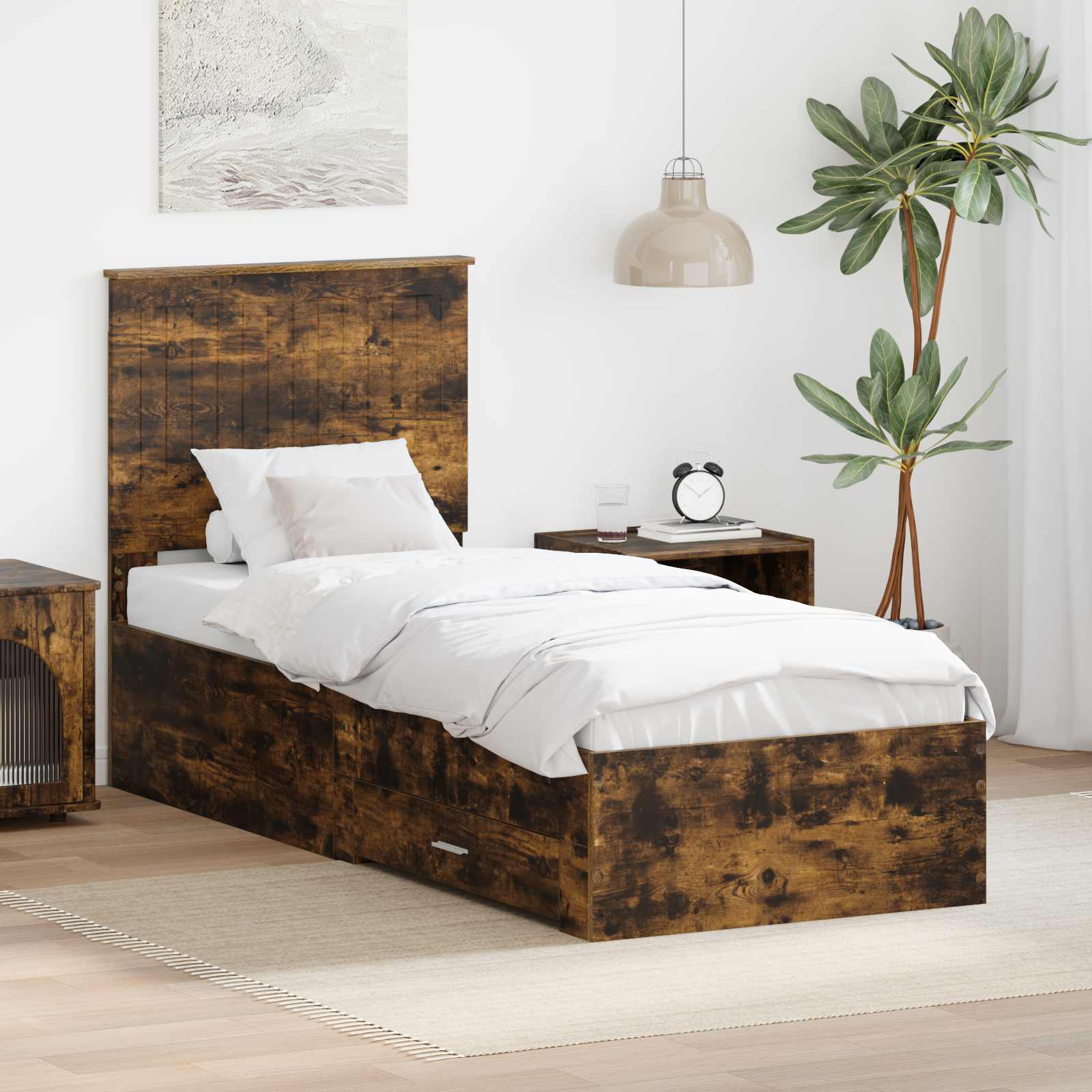 Estrutura de Cama com Cabeceira Cinzento Betão 100 x 200 cm
