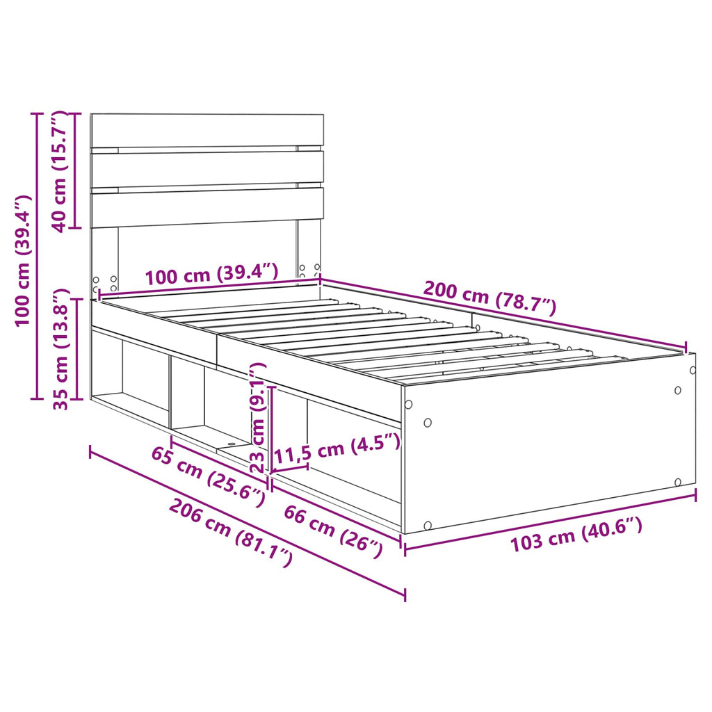 Estructura de cama 100 x 200 cm Madera de pino macizo