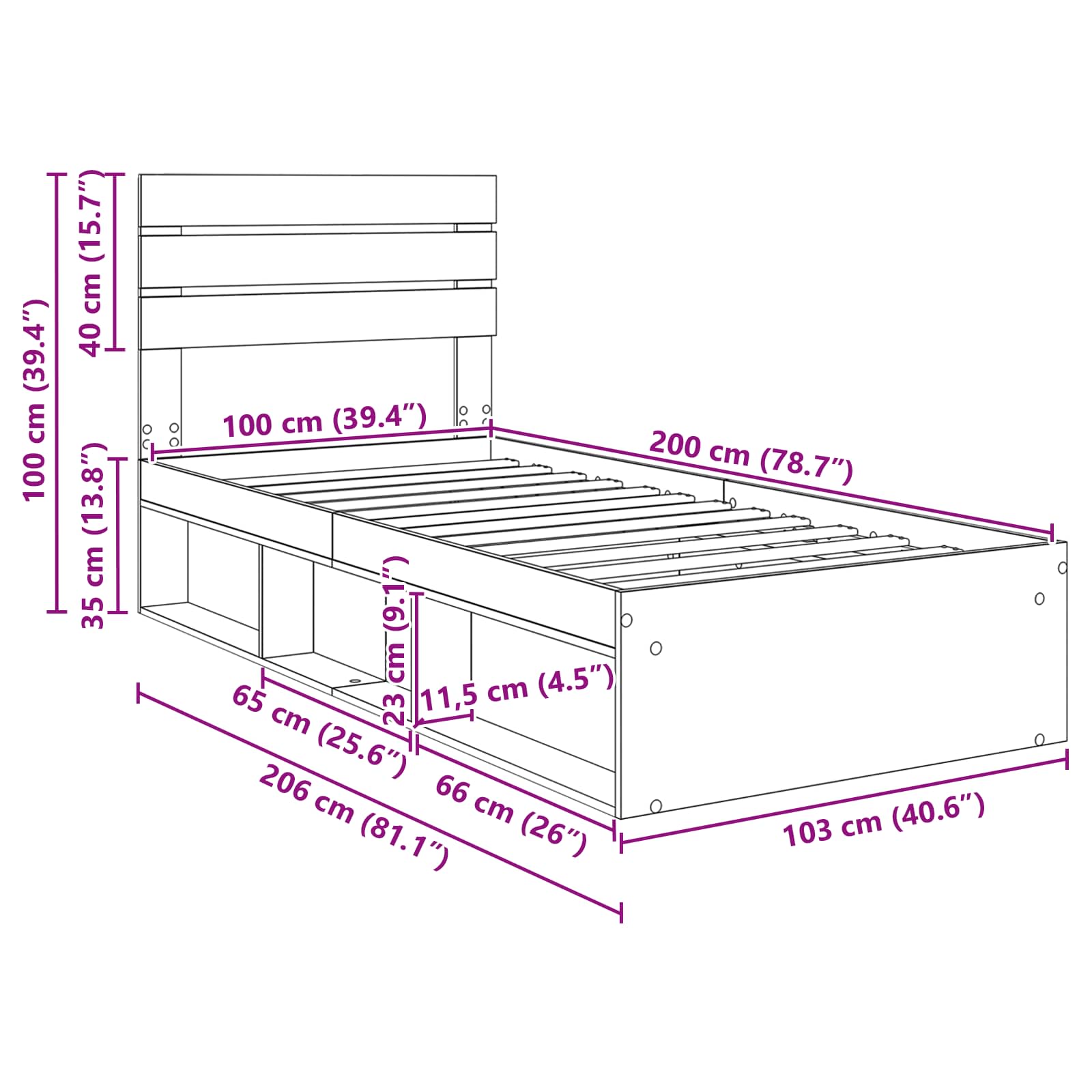 Estructura de cama 100 x 200 cm Madera de pino macizo