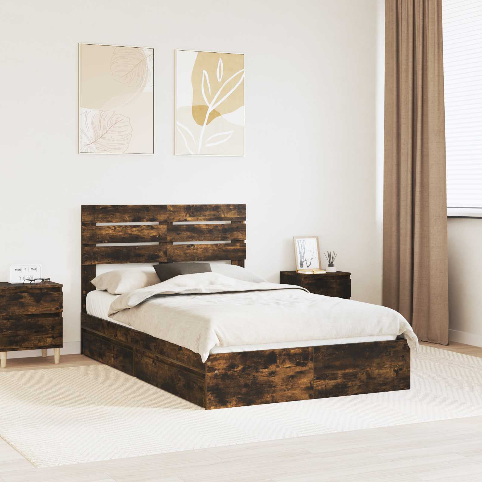 Cama con almacenamiento 140 x 190 cm Madera de ingeniería