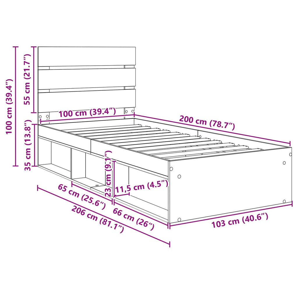 Estructura de cama 100 x 200 cm Madera de pino macizo