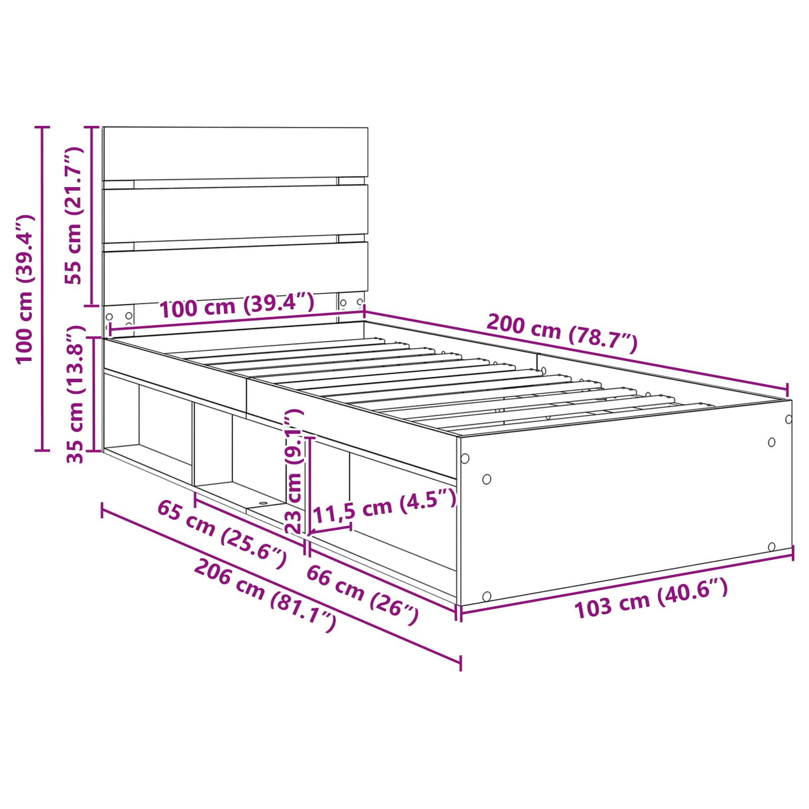 Estructura de cama 100 x 200 cm Madera de pino macizo
