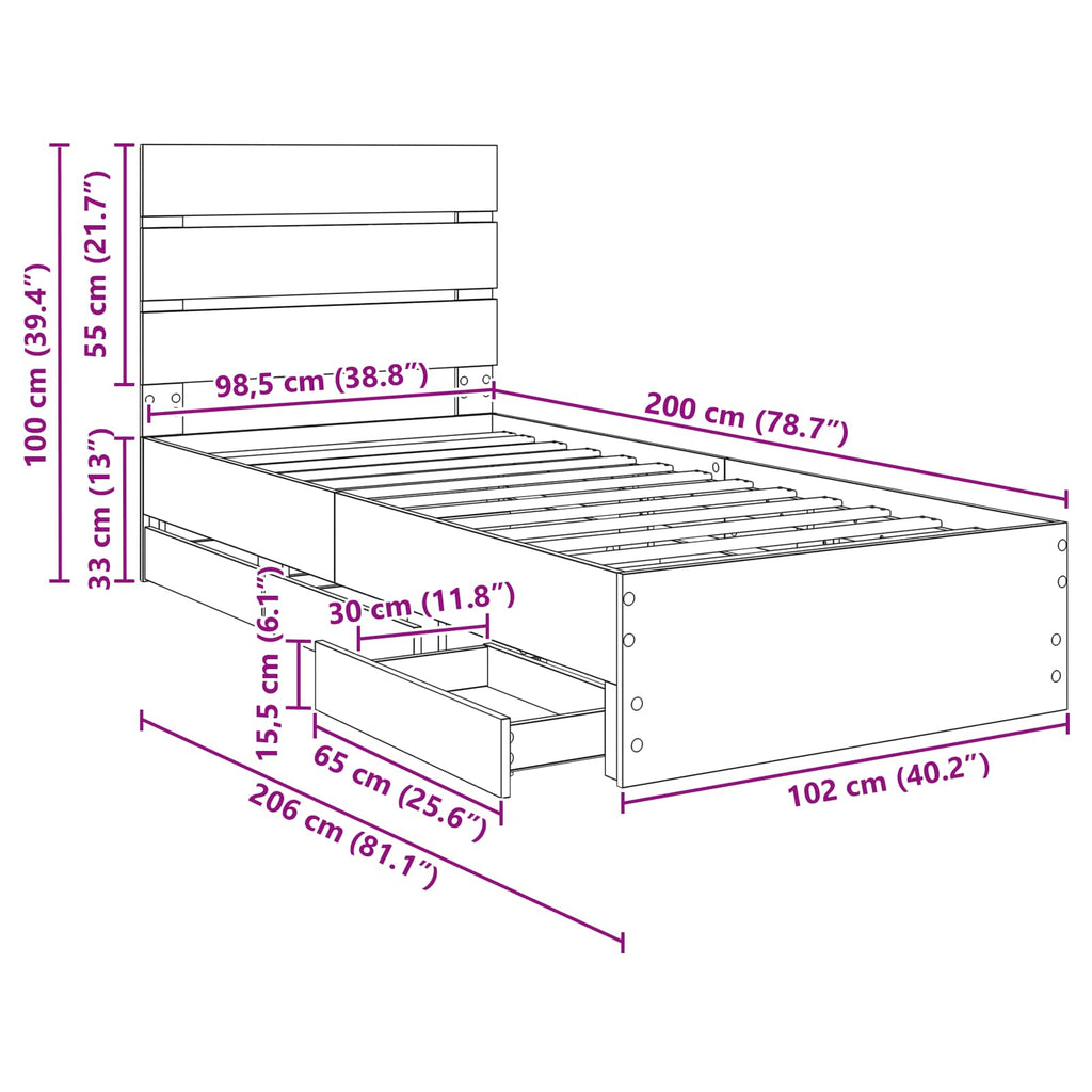 Estructura de cama con cajón 100 x 200 cm Madera Ingenieril