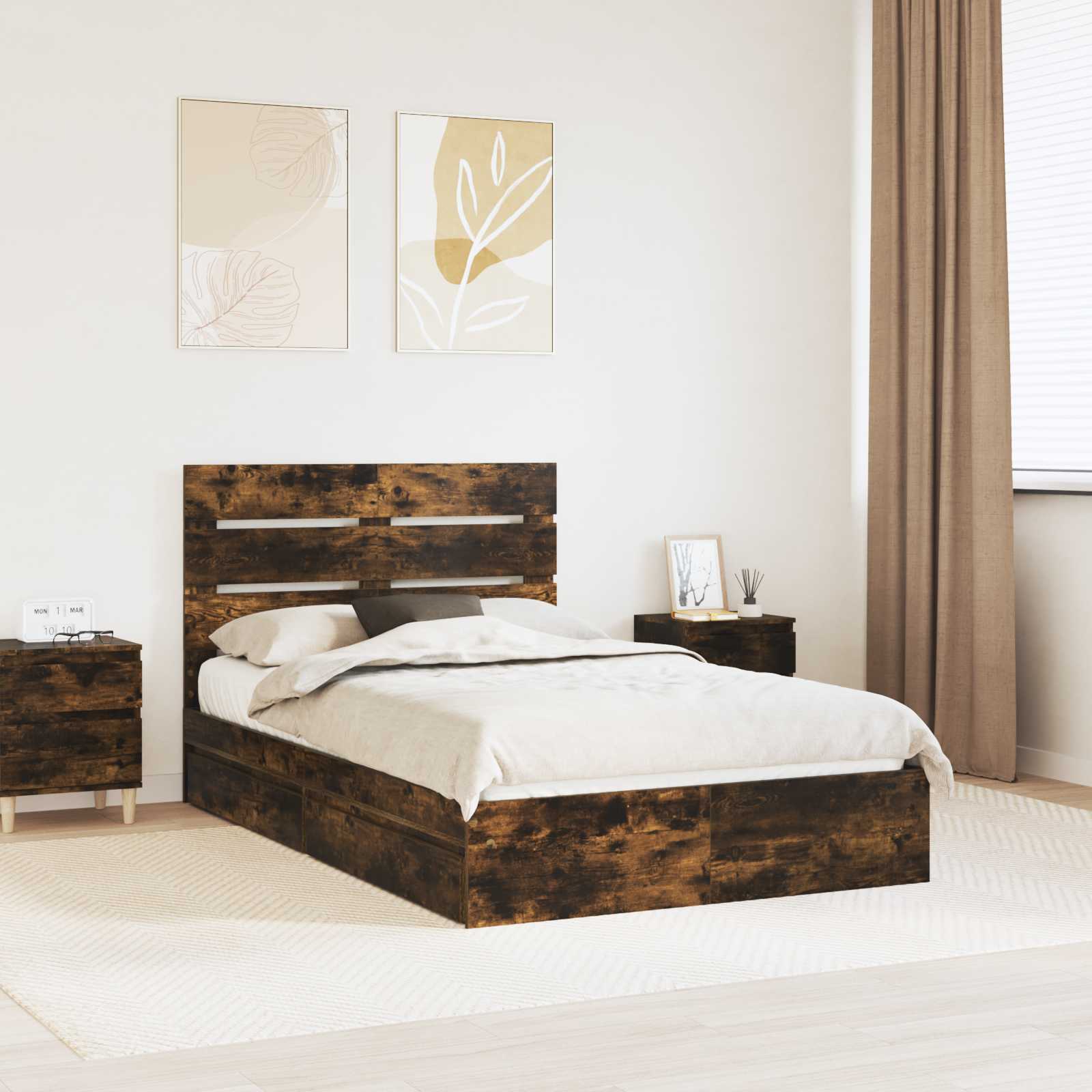 Cama con almacenamiento 140 x 190 cm Madera de ingeniería