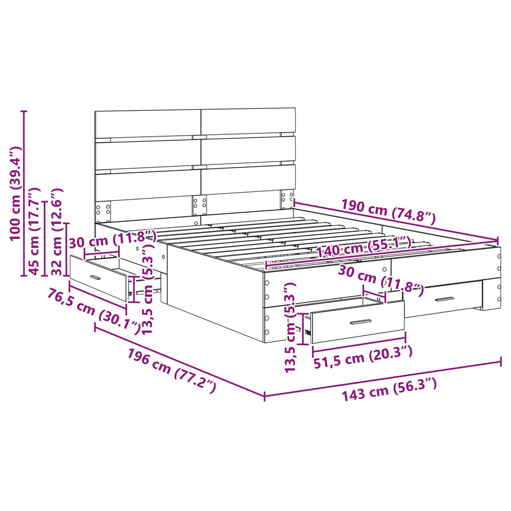 Estructura de cama con cajón 140 x 190 cm Madera de ingeniería