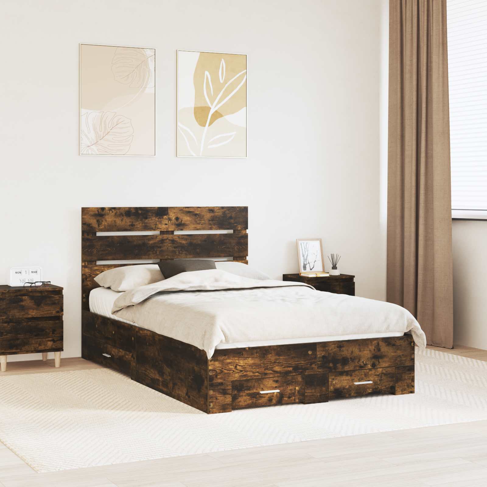 Bed Frame with Drawer 140 x 190 cm Engineered Wood