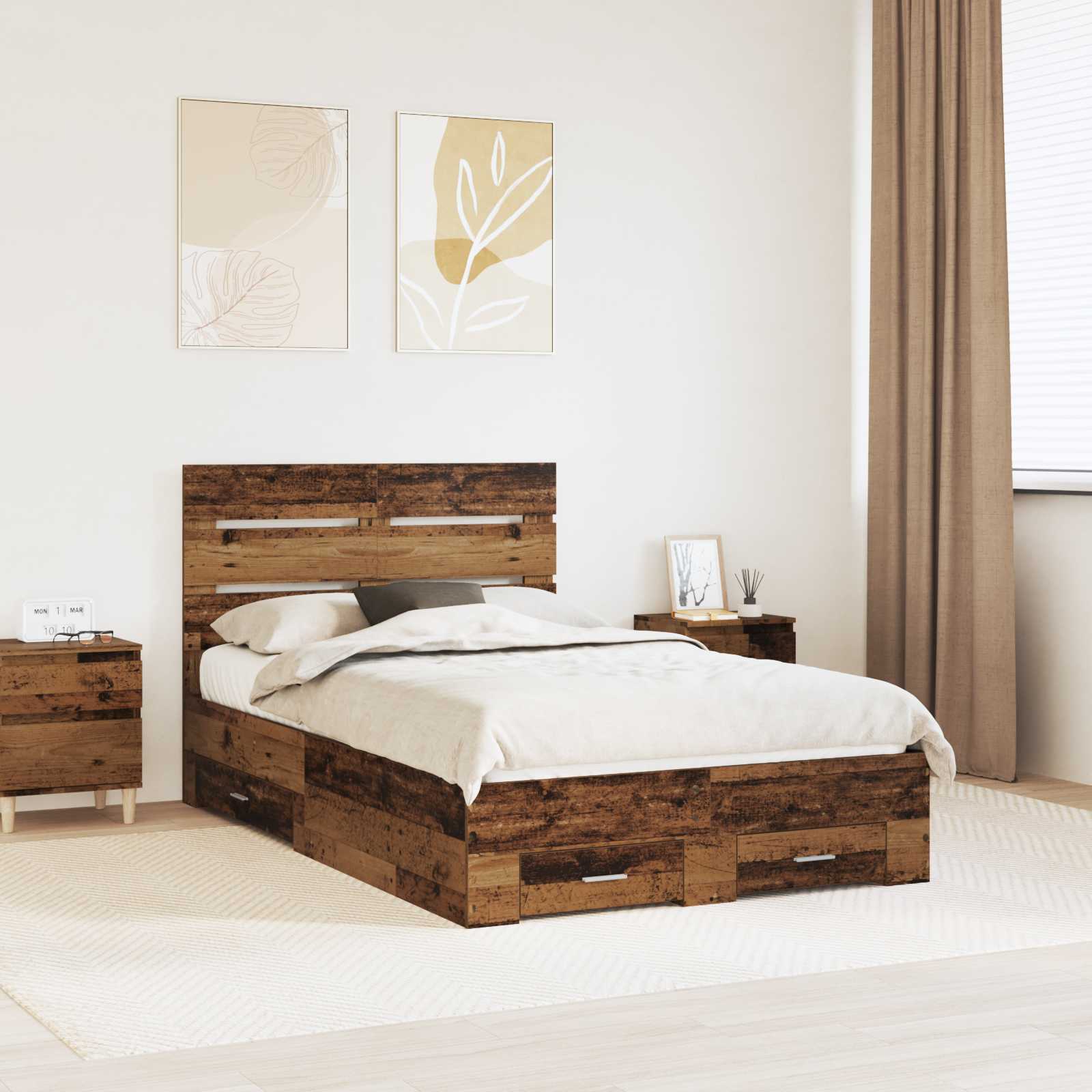 Bed Frame with Drawer 140 x 190 cm Engineered Wood