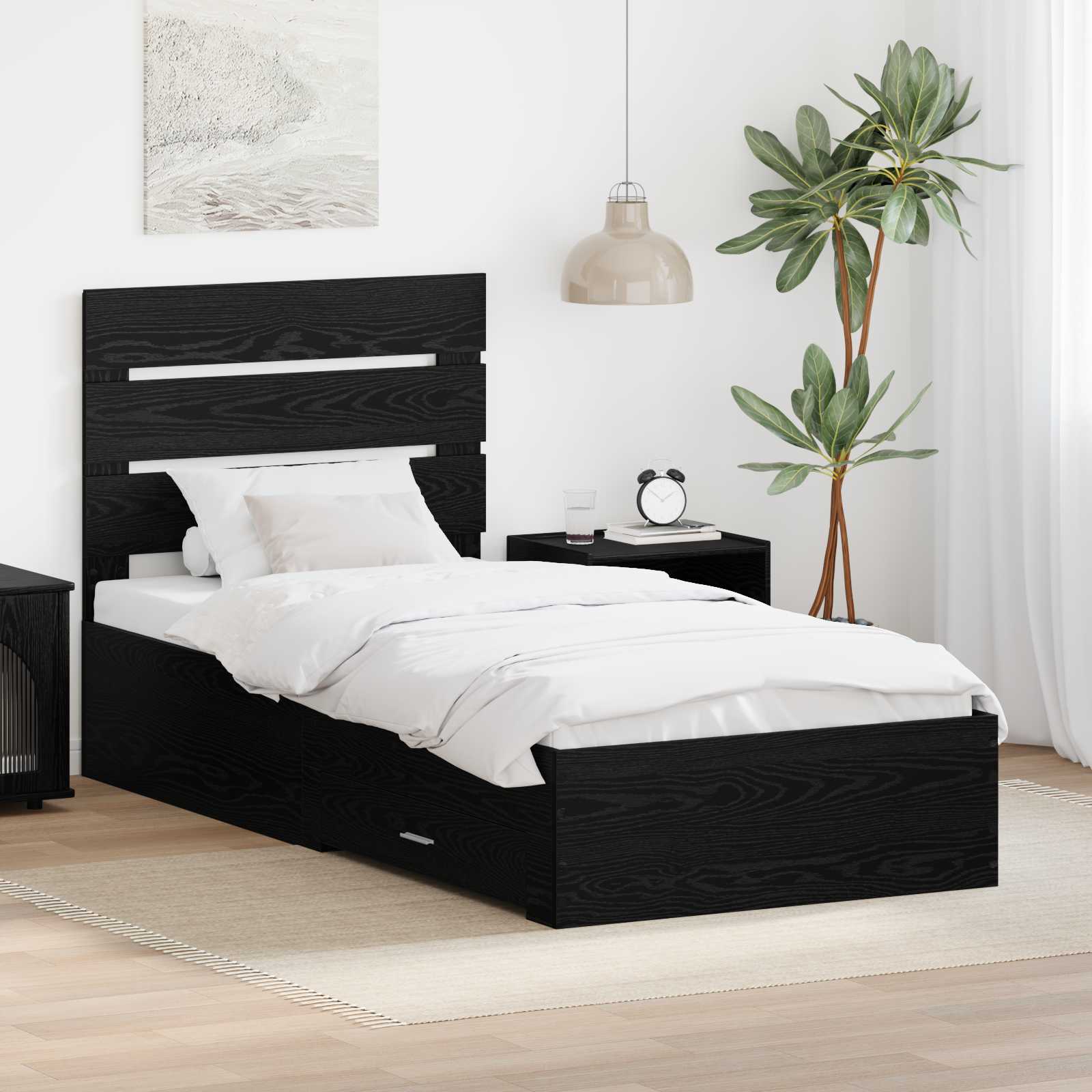 Smoked Oak Engineered Wood Bed Frame