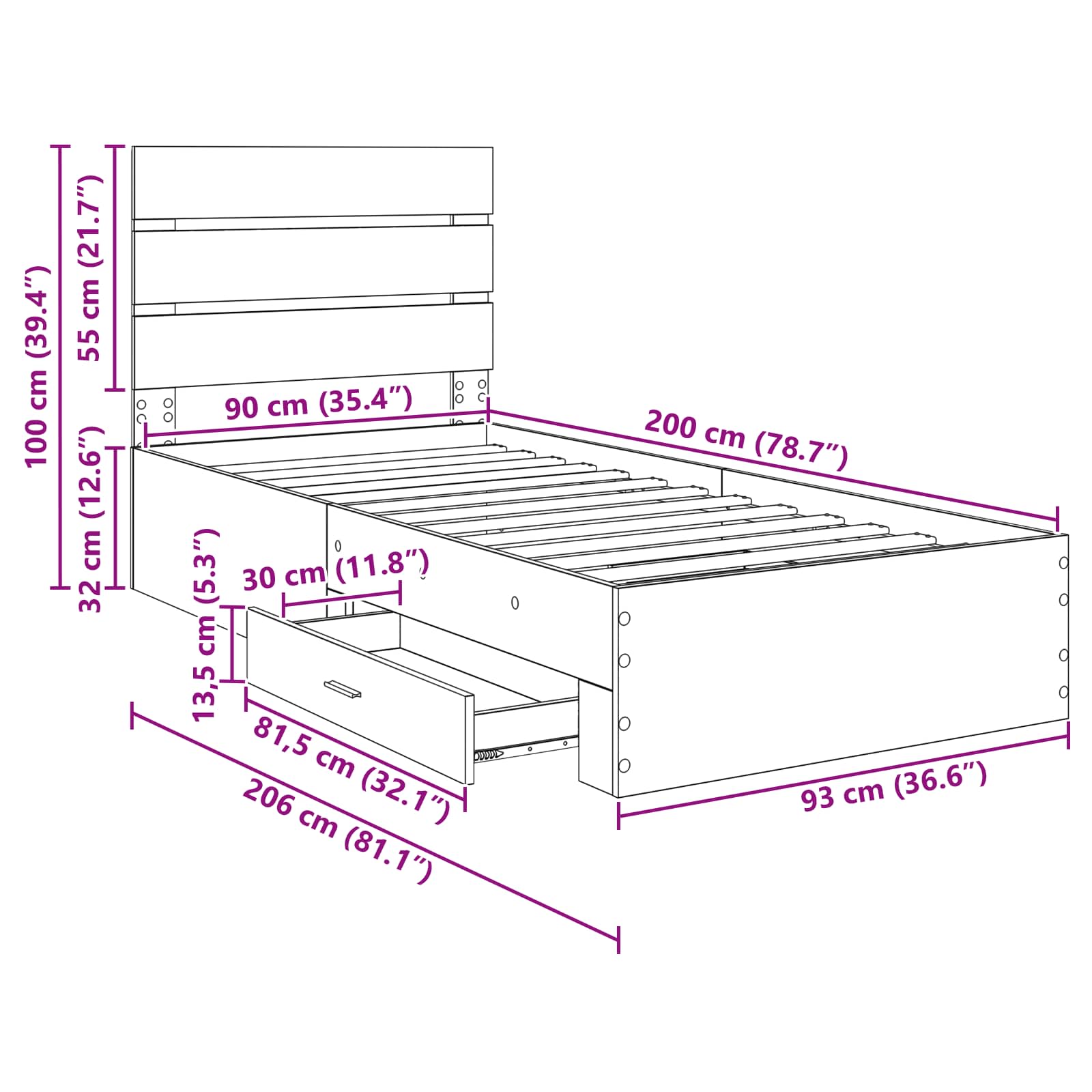 Estructura de cama Roble ahumado Madera de ingeniería