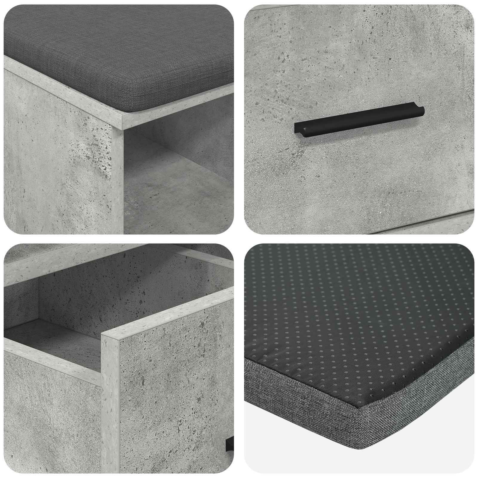 Banco de entrada con cojín Gris Concreto 60 x 38 x 46 cm