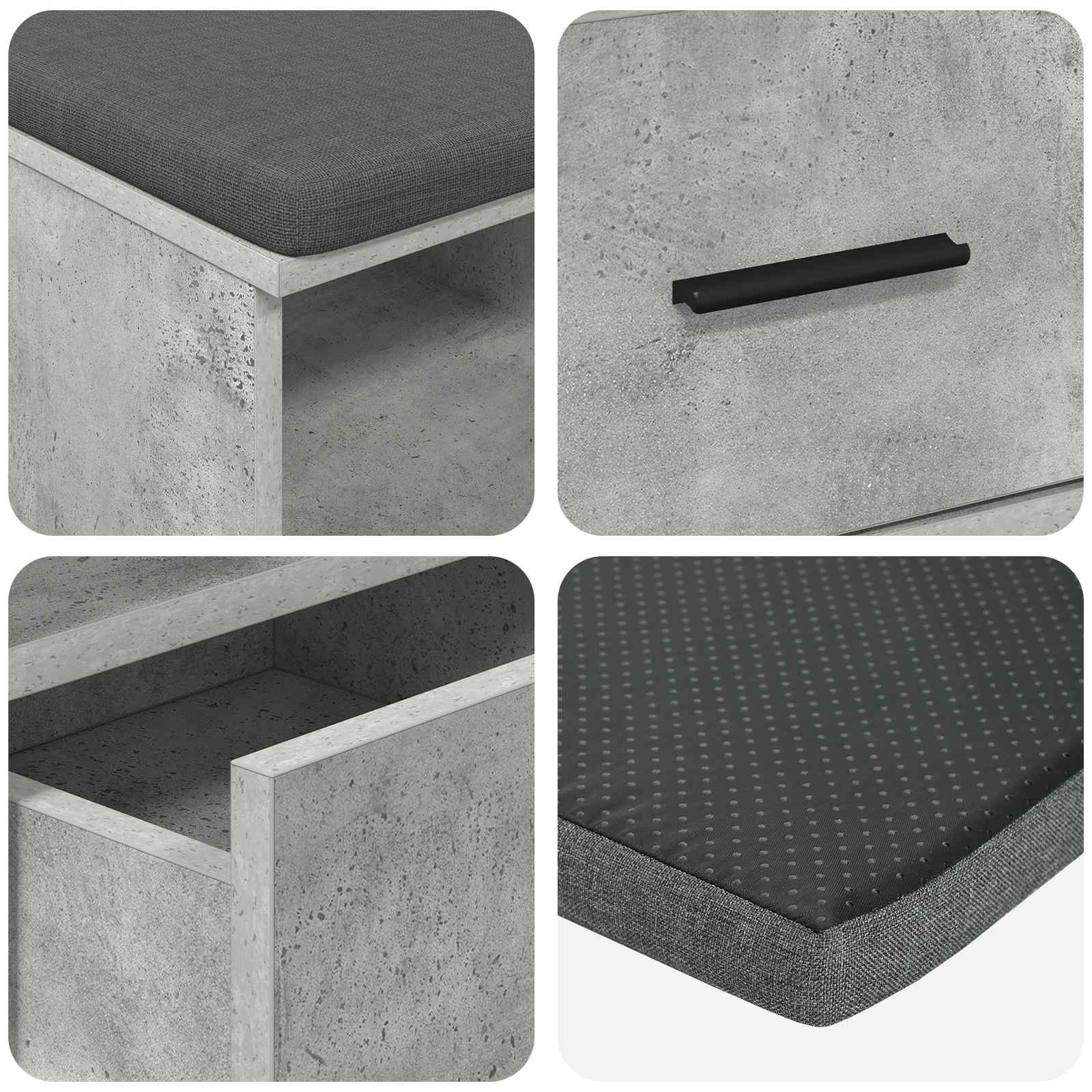 Banco de entrada con cojín Gris Concreto 80 x 38 x 46 cm