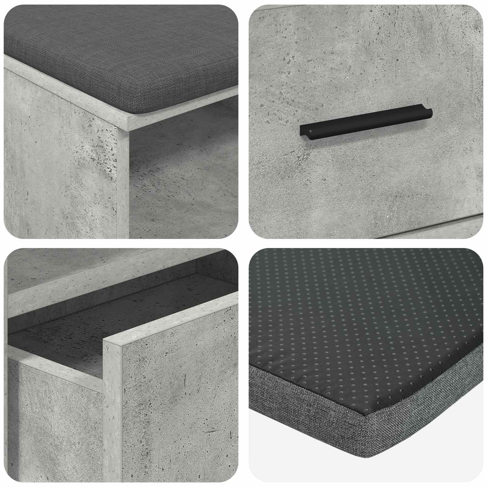 Banco de entrada con cojín Gris Concreto 100 x 38 x 46 cm