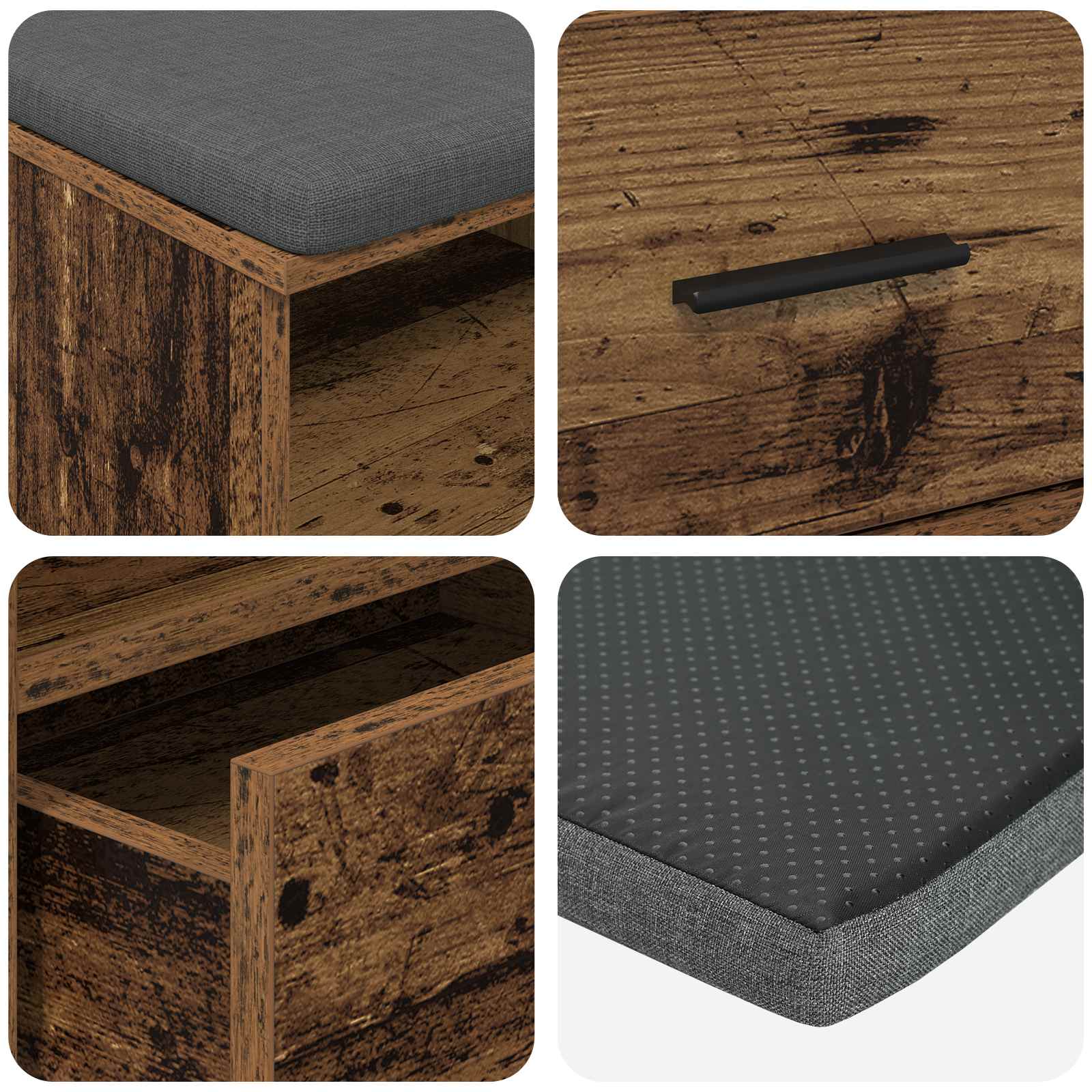Banco de entrada con cojín Madera vieja 100 x 38 x 46 cm
