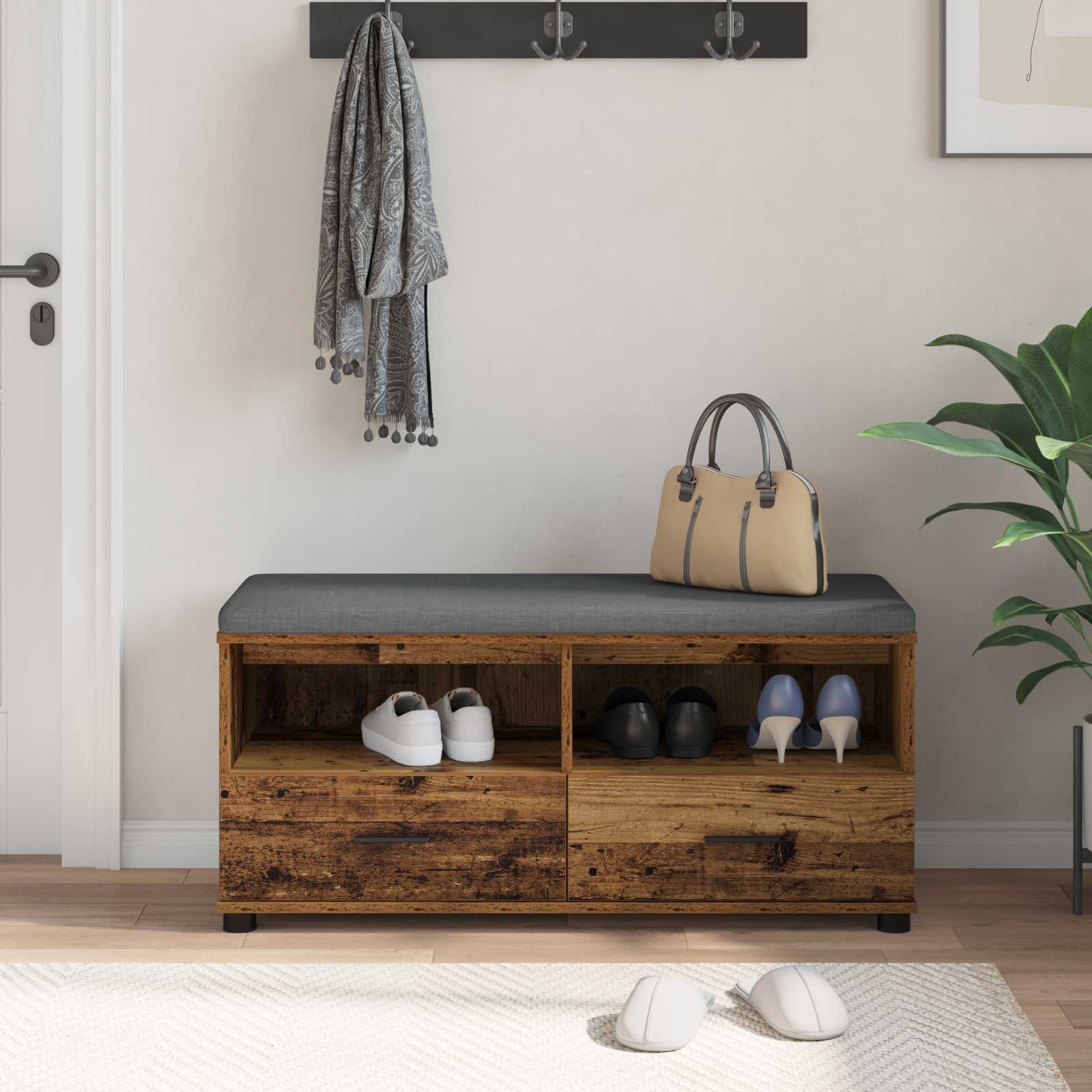 Banco de entrada con cojín Madera vieja 100 x 38 x 46 cm