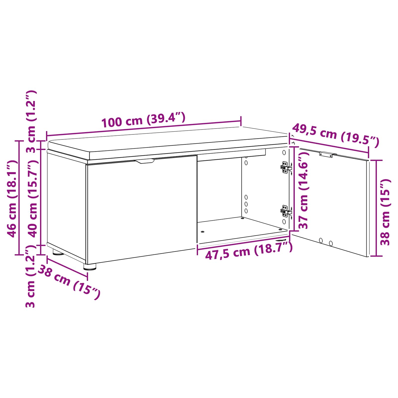 Banco de entrada 100 x 38 x 46 cm Madera Ingenierizada y Tela