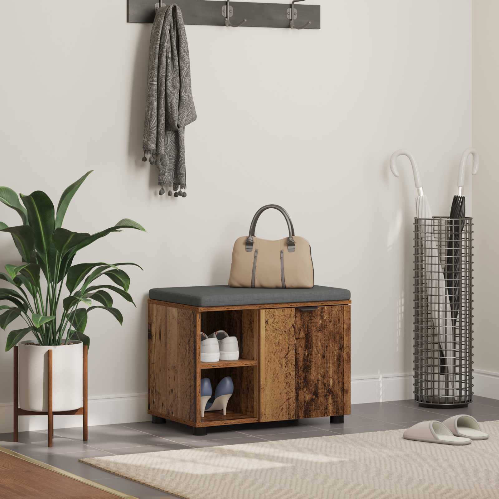 Banco de entrada con cojín Madera vieja 60 x 38 x 46 cm