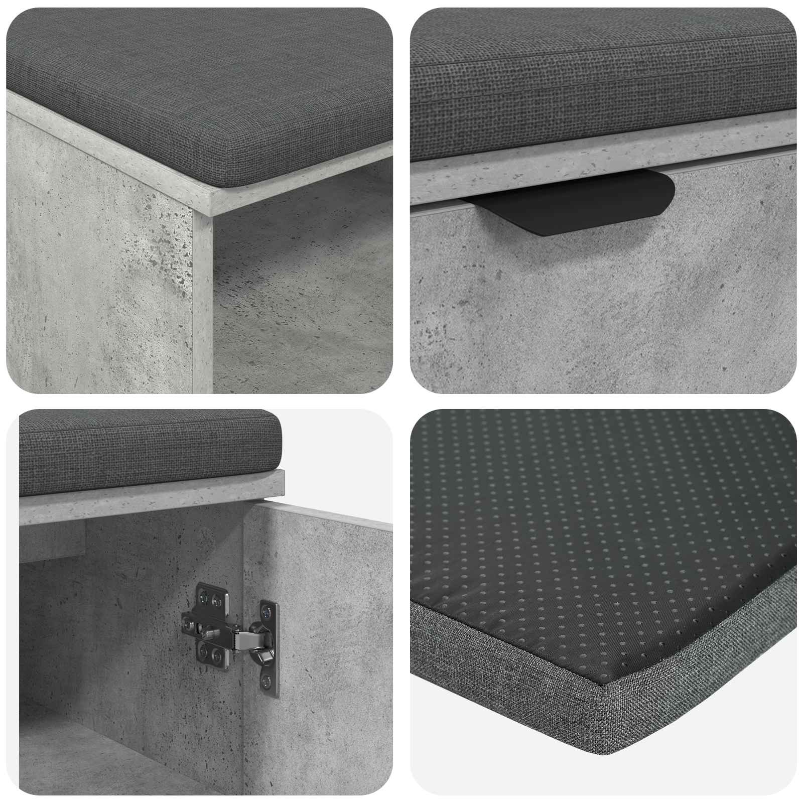 Banco de entrada con cojín Gris Concreto 80 x 38 x 46 cm